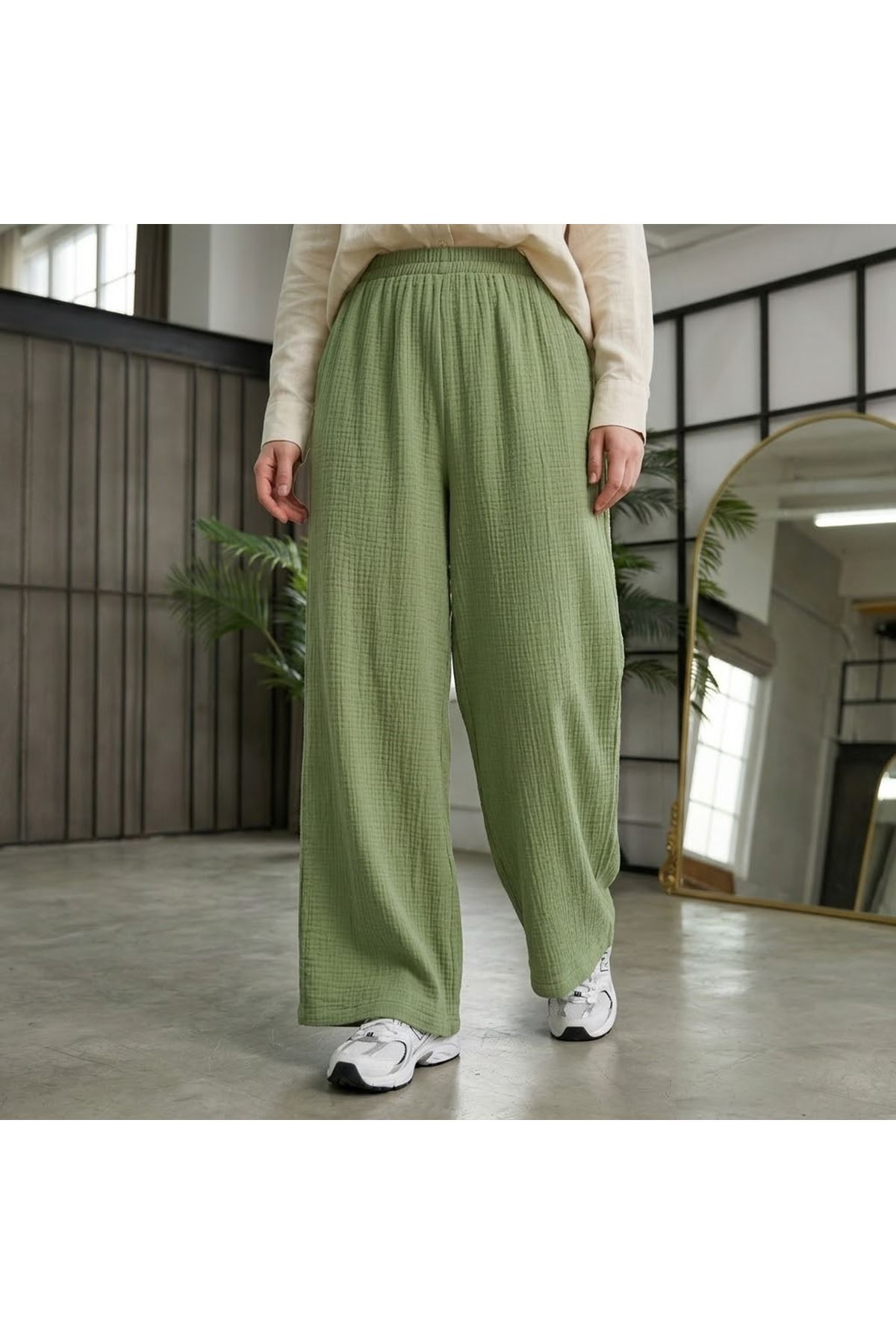 PNT01569-MNT Pantolon Bol Paça-Mint