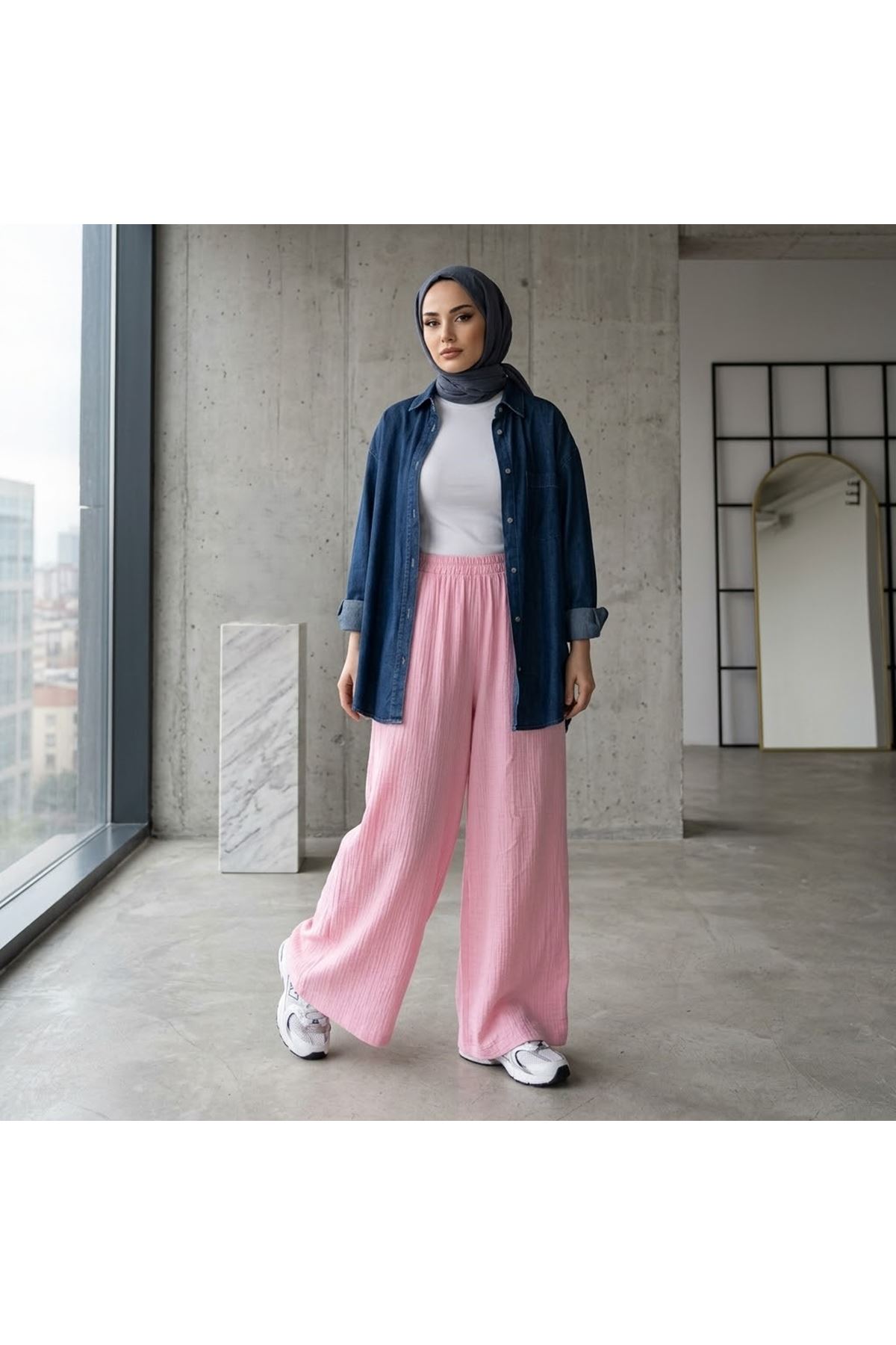 PNT01569-PMB Pantolon Bol Paça-Pembe