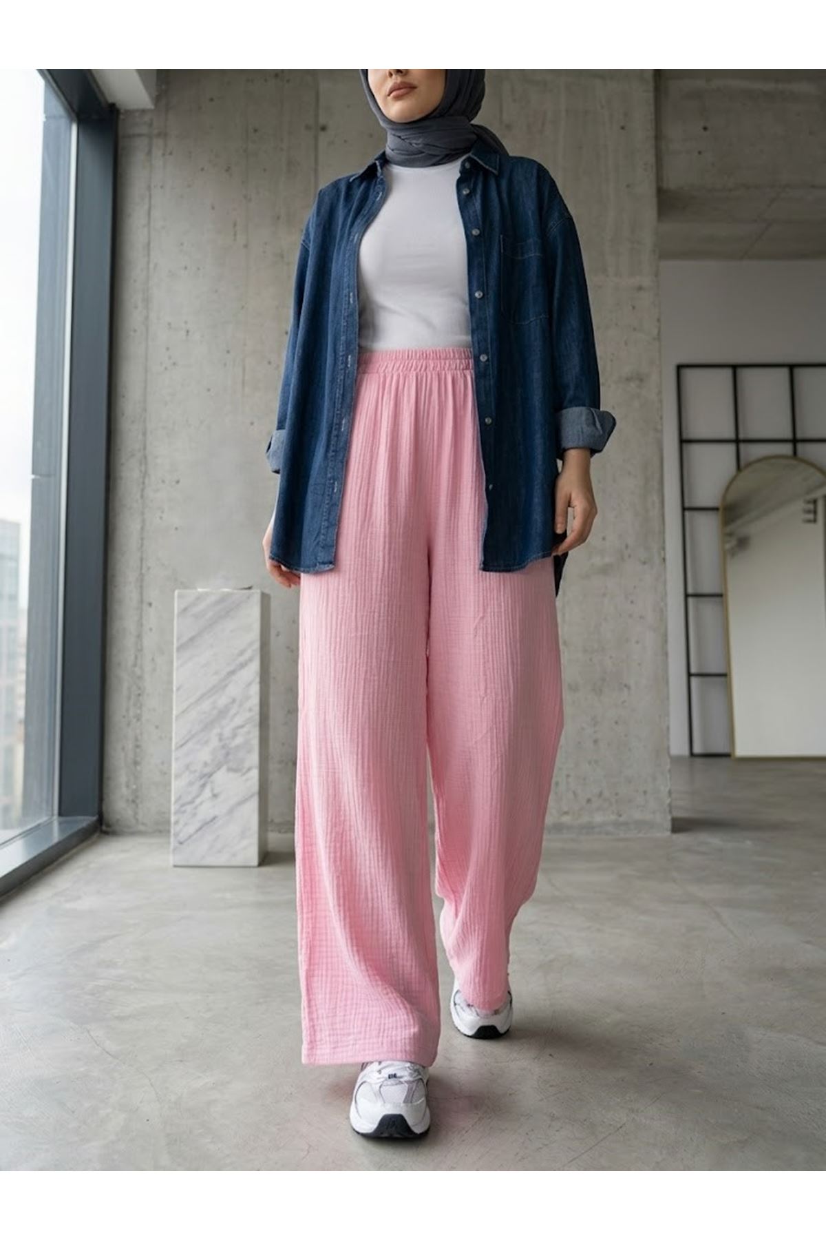PNT01569-PMB Pantolon Bol Paça-Pembe