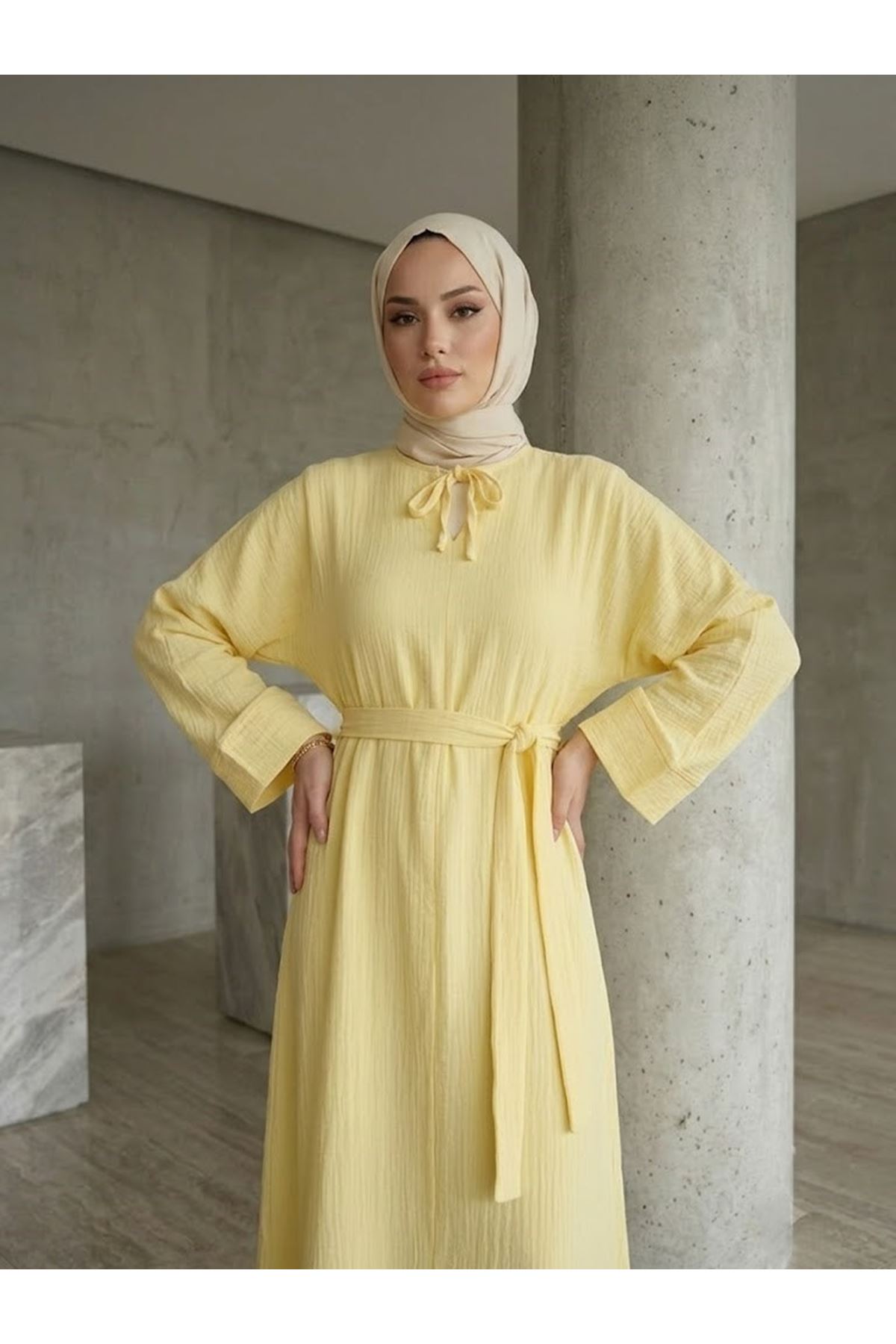 ELB04155-SRI Yarasa Elbise-Sarı