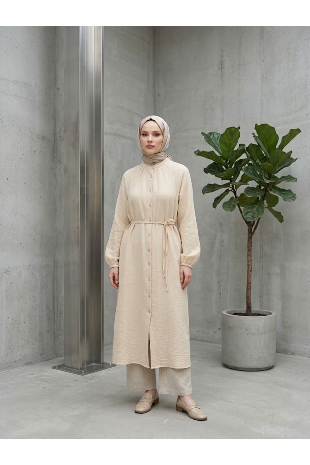 TUN05990-BEJ Tunik Uzun-Bej