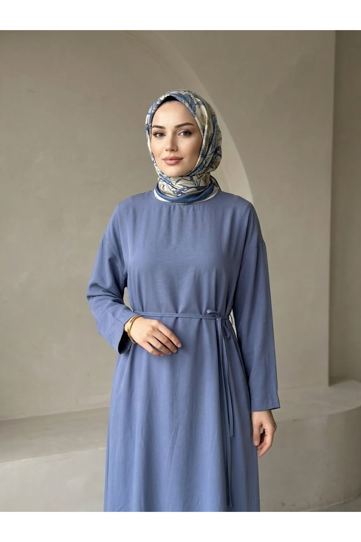 ELB04156-İND Kupra Elbise-İndigo