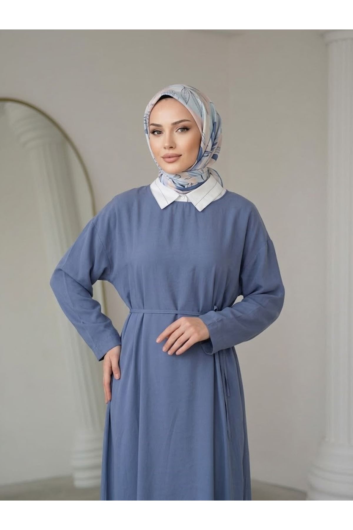 ELB04156-İND Kupra Elbise-İndigo