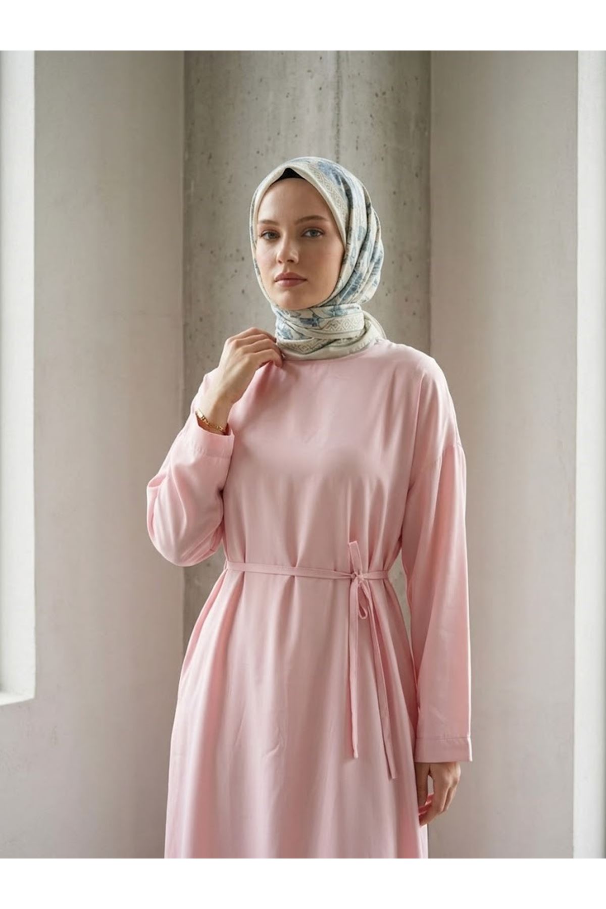 ELB04156-PMB Kupra Elbise-Pembe