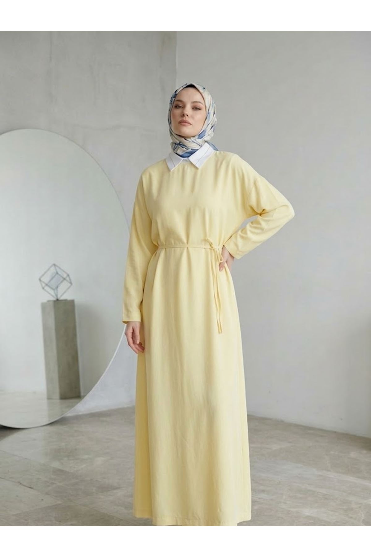 ELB04156-SRI Kupra Elbise-Sarı