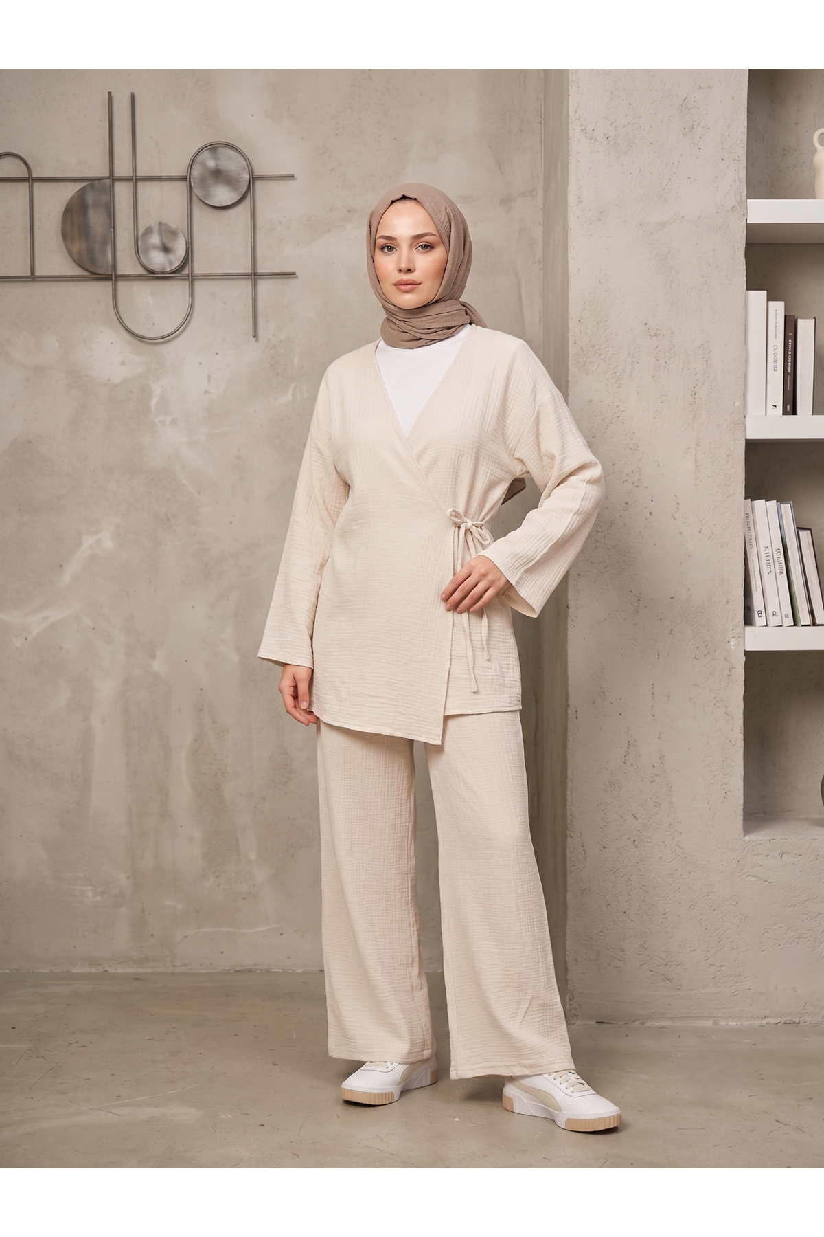 PİT00521-TAŞ Yan Bağlamalı Müslin Takım-Taş