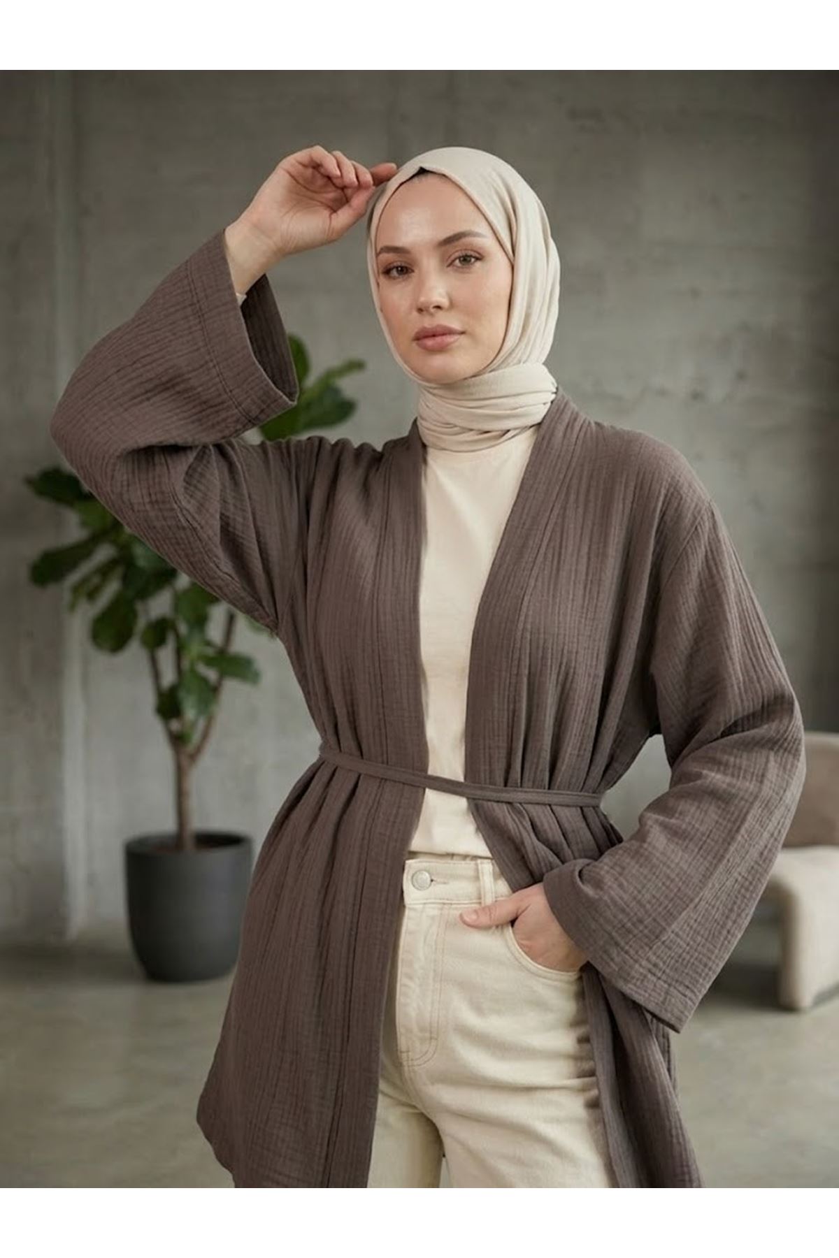HIR02449-DMN Müslin Kimono-Duman