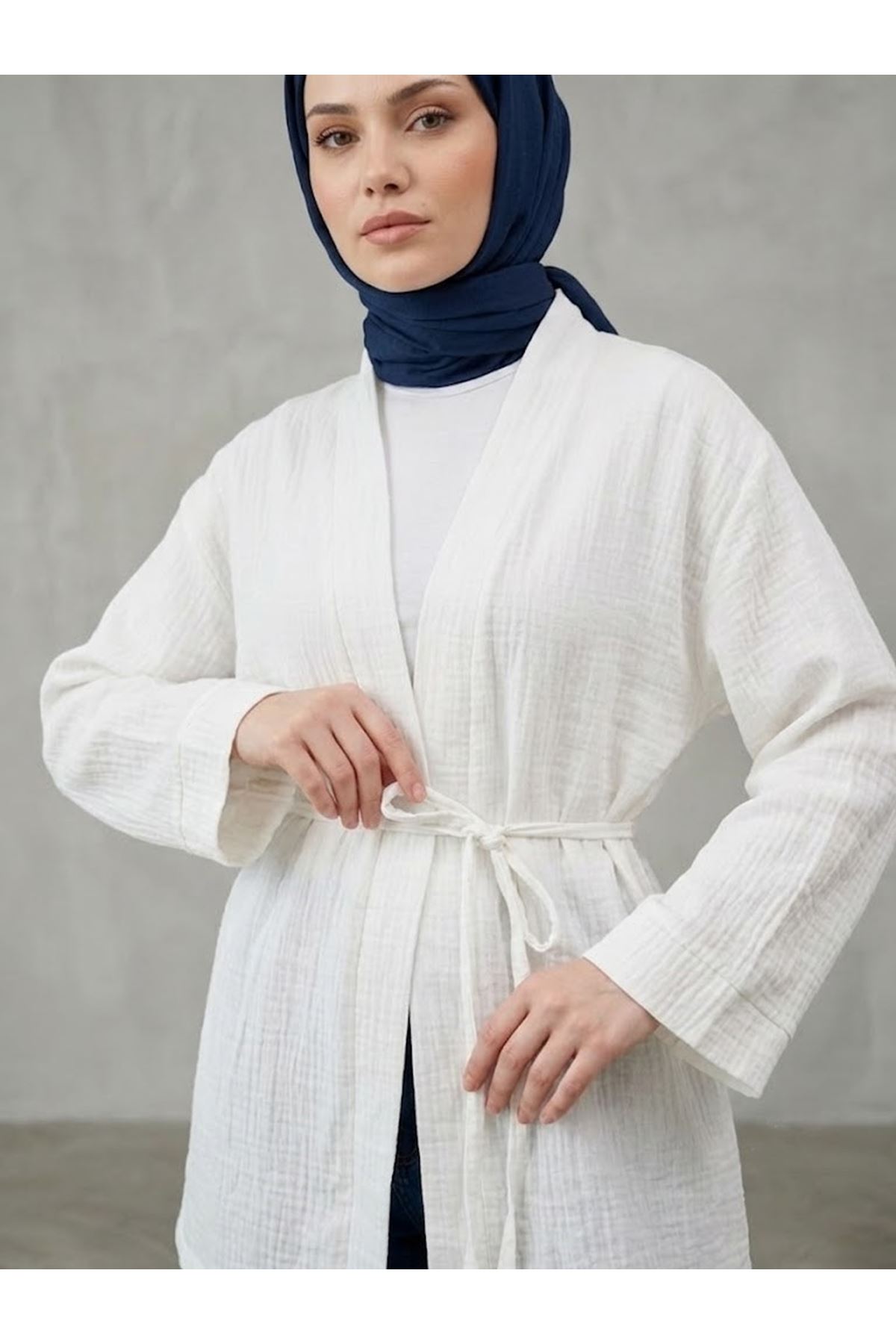 HIR02449-EKR Müslin Kimono-Ekru