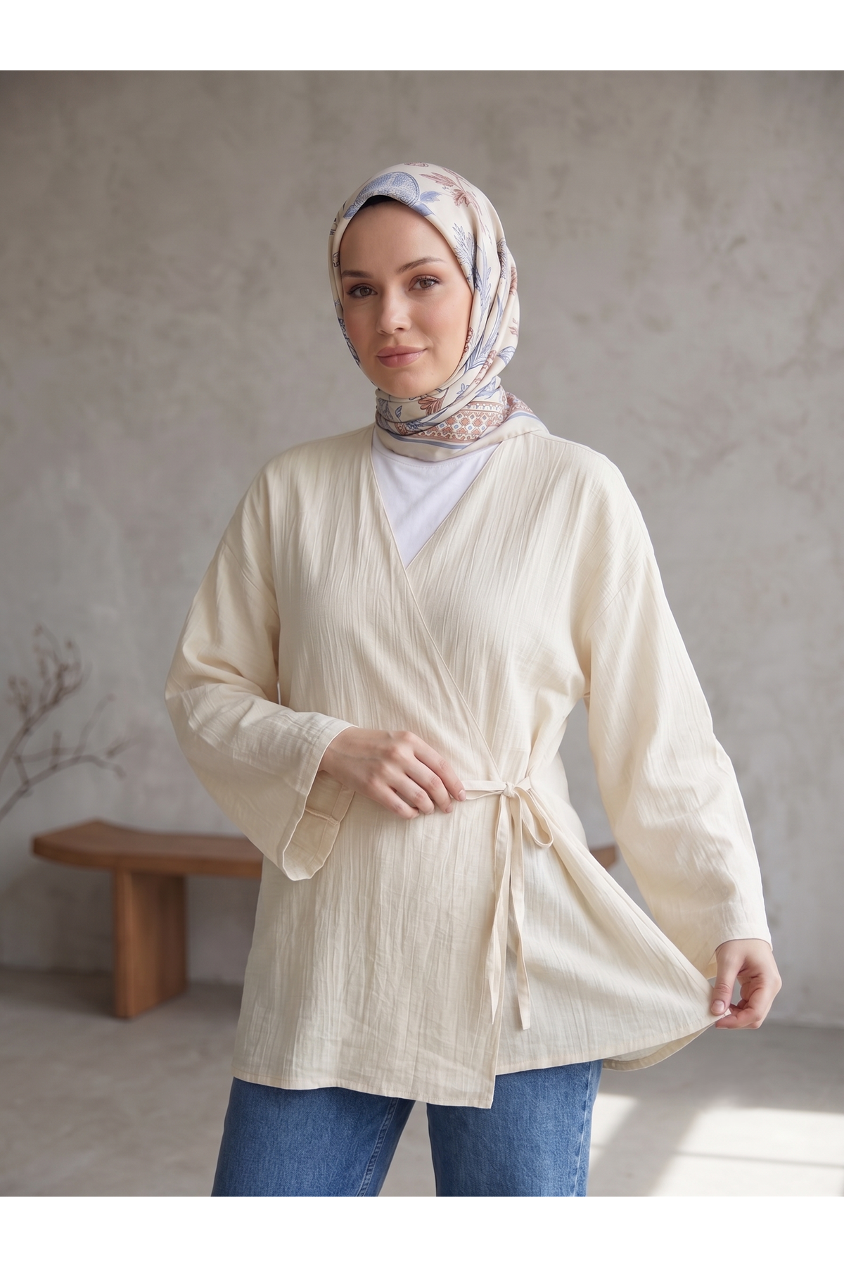TUN05991-TAŞ Yan Bağlamalı Çilek Tunik-Taş