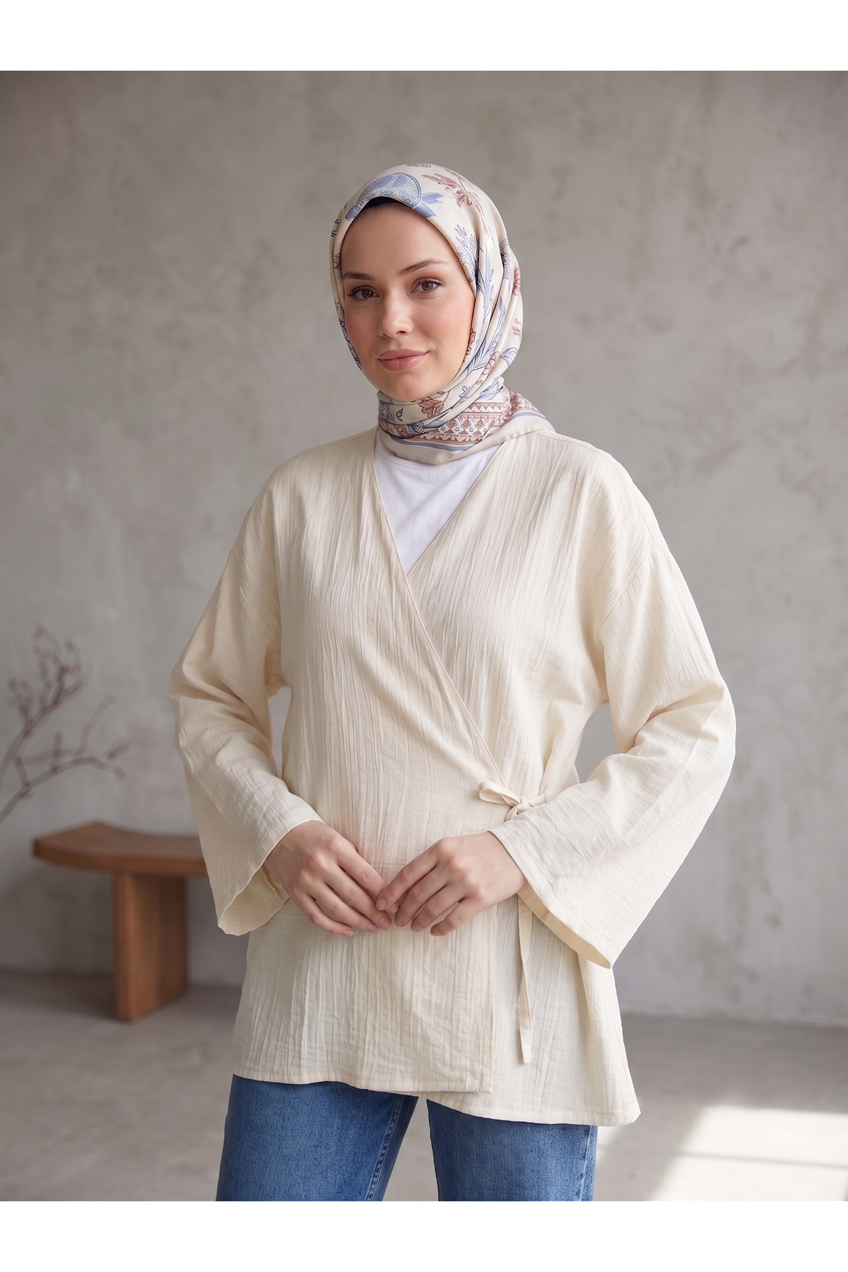TUN05991-TAŞ Yan Bağlamalı Çilek Tunik-Taş