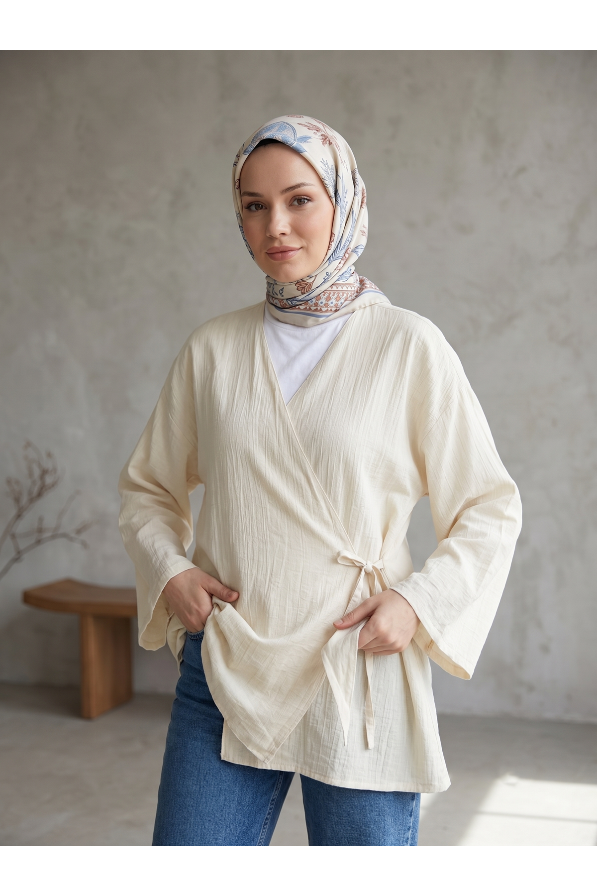 TUN05991-TAŞ Yan Bağlamalı Çilek Tunik-Taş