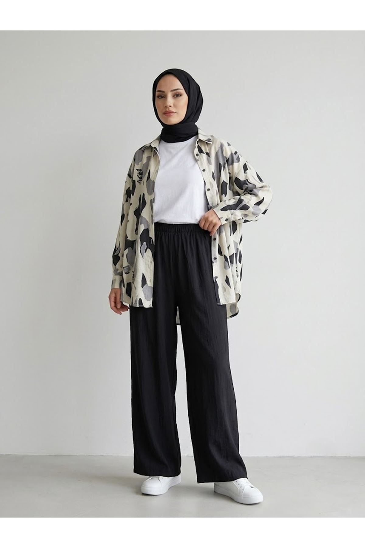 PNT01570-SYH Bol Paça Çilek Pantolon-Siyah