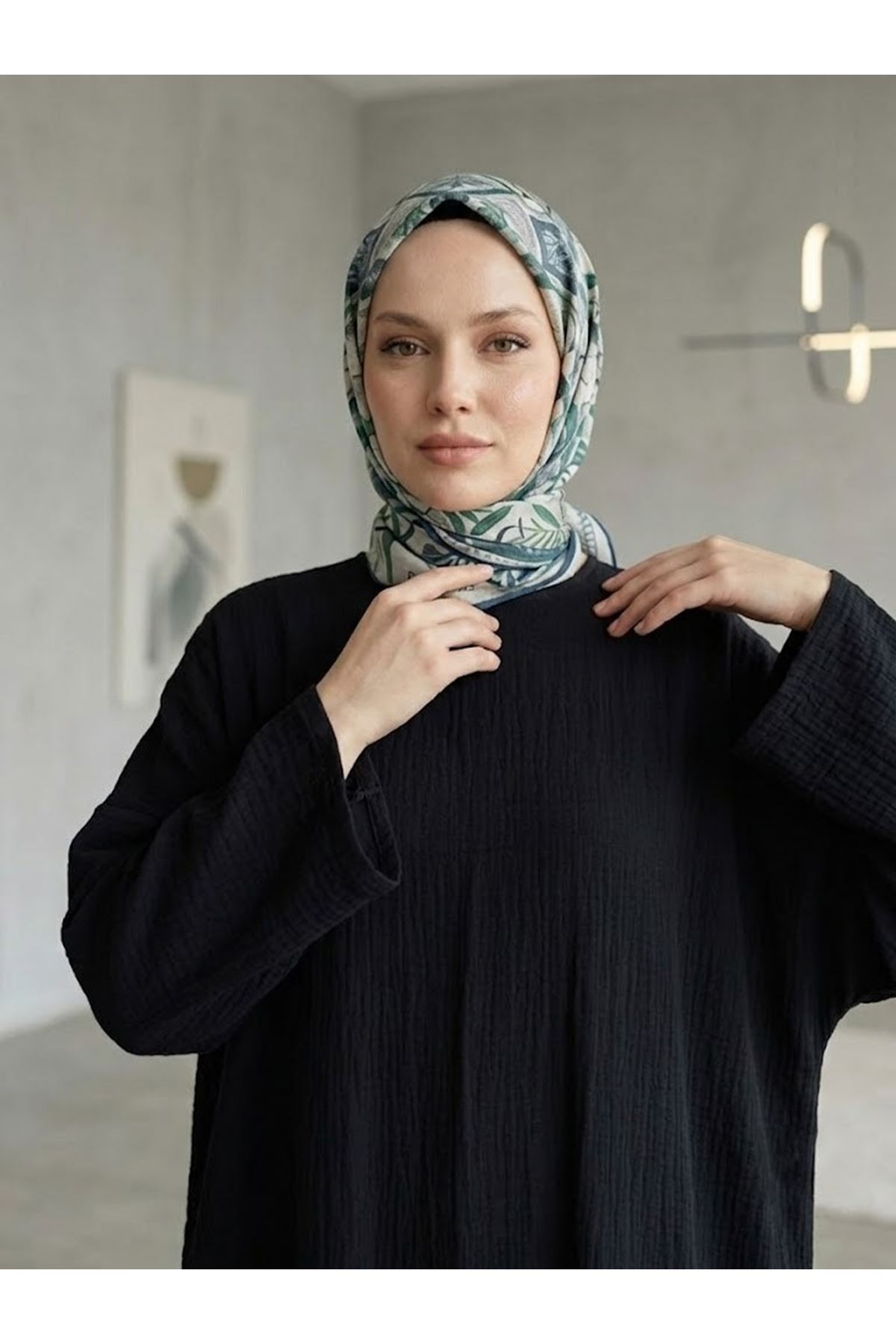 ELB04158-SYH Reklan Kol Müslin Elbise-Siyah