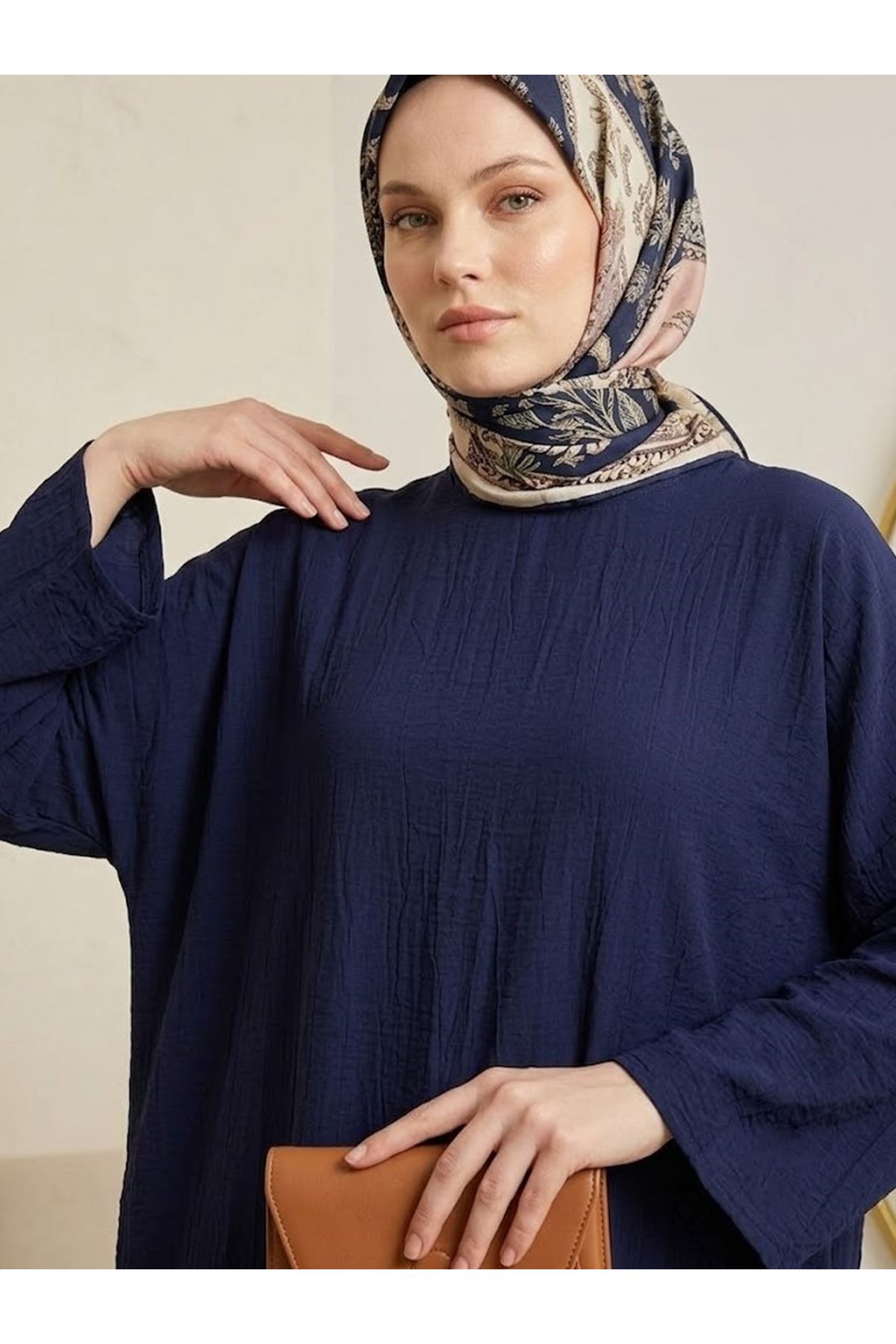ELB04159-LCV Reklan Kol Çilek Elbise-Lacivert
