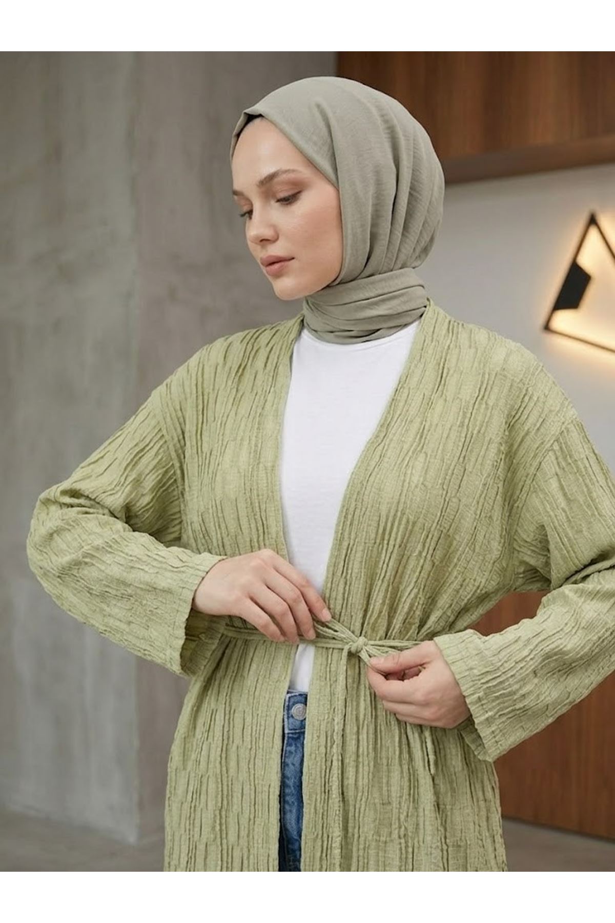 HIR02453-69 Ağaç Kabuğu Hırka-YAĞ YEŞİLİ