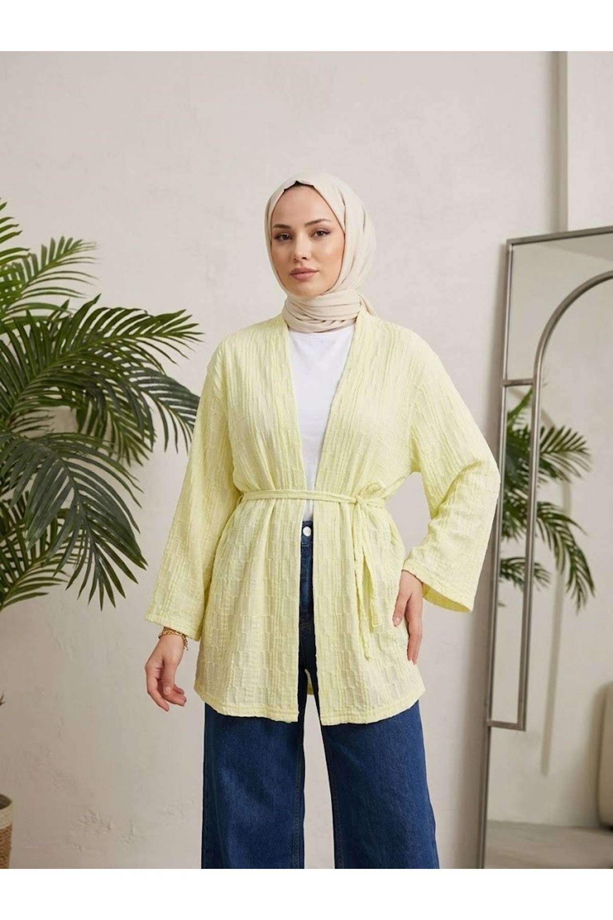 HIR02453-SRI Ağaç Kabuğu Hırka-Sarı