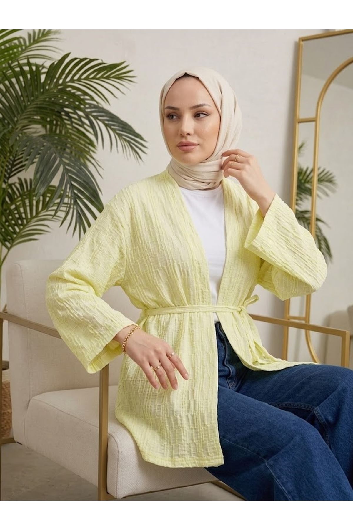 HIR02453-SRI Ağaç Kabuğu Hırka-Sarı