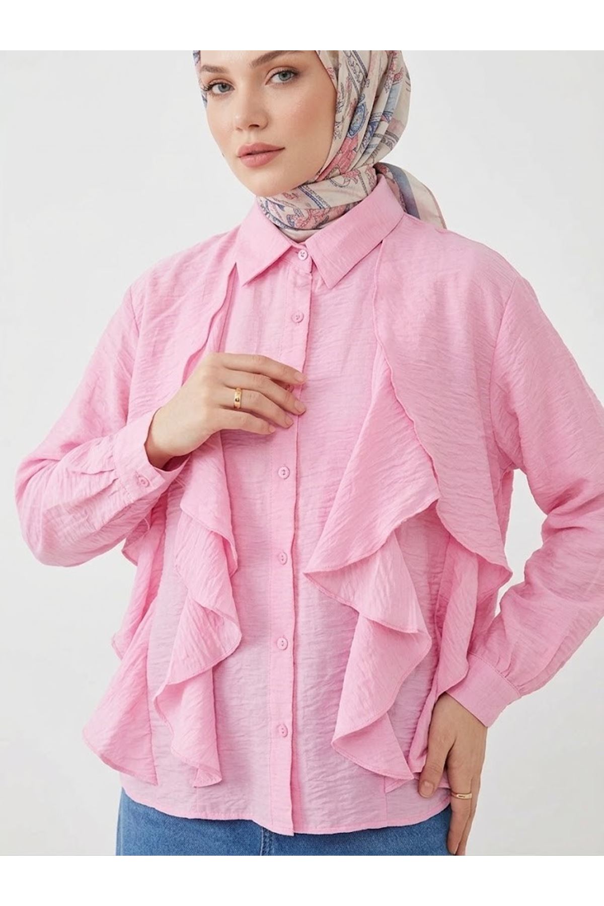 TUN05993-PMB Fırfır Detay Tunik-Pembe