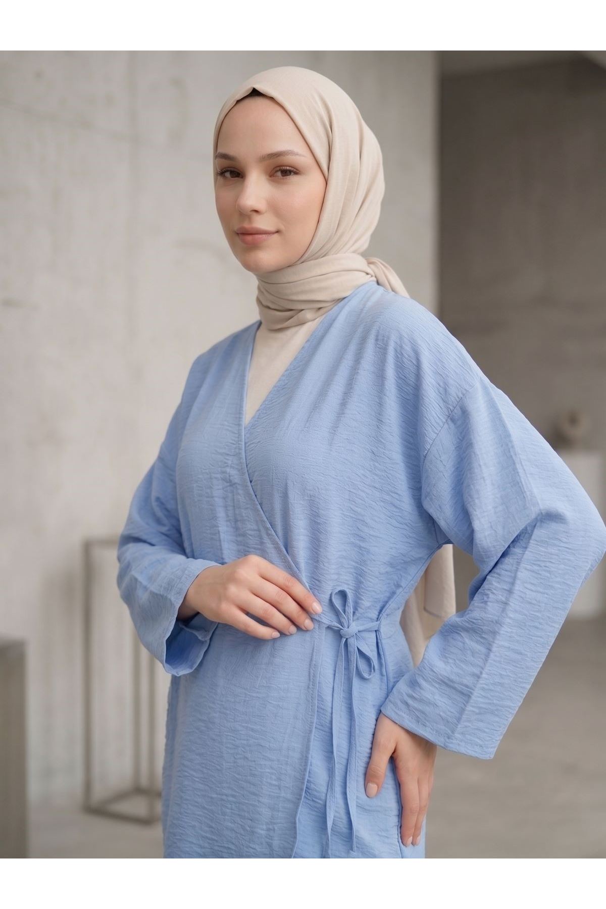 TUN05991-MAV Yan Bağlamalı Çilek Tunik-Mavi
