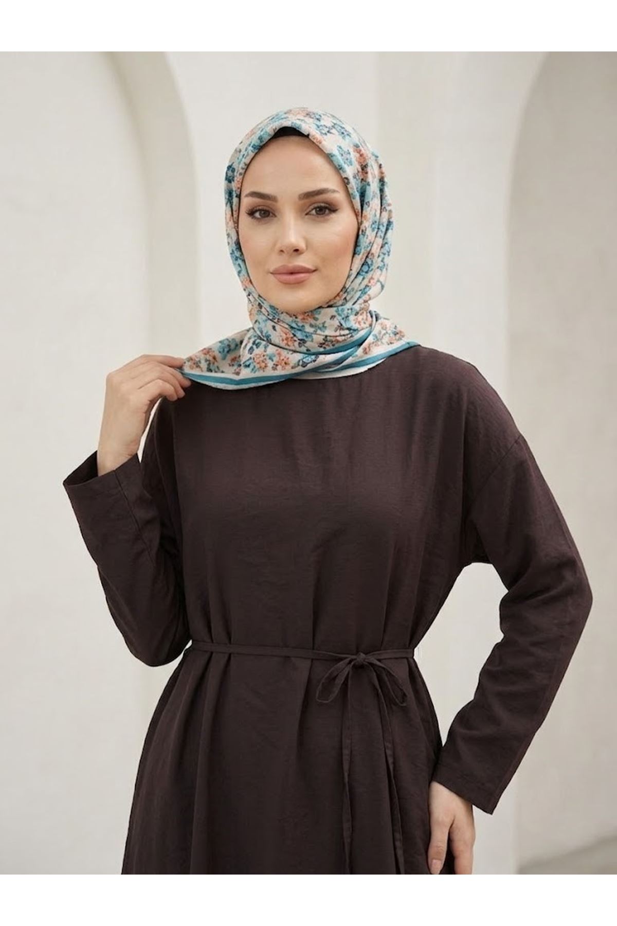 ELB04156-KHV Kupra Elbise-Kahve