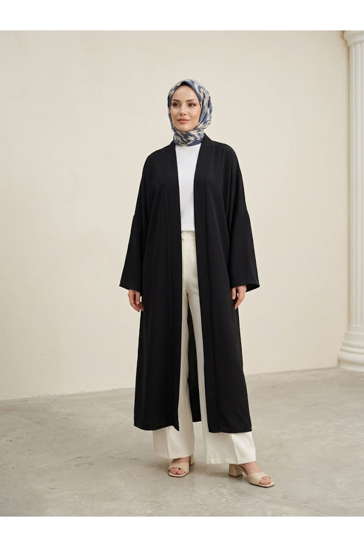 HIR02457-SYH Kimono Uzun Dubai Hırka-Siyah