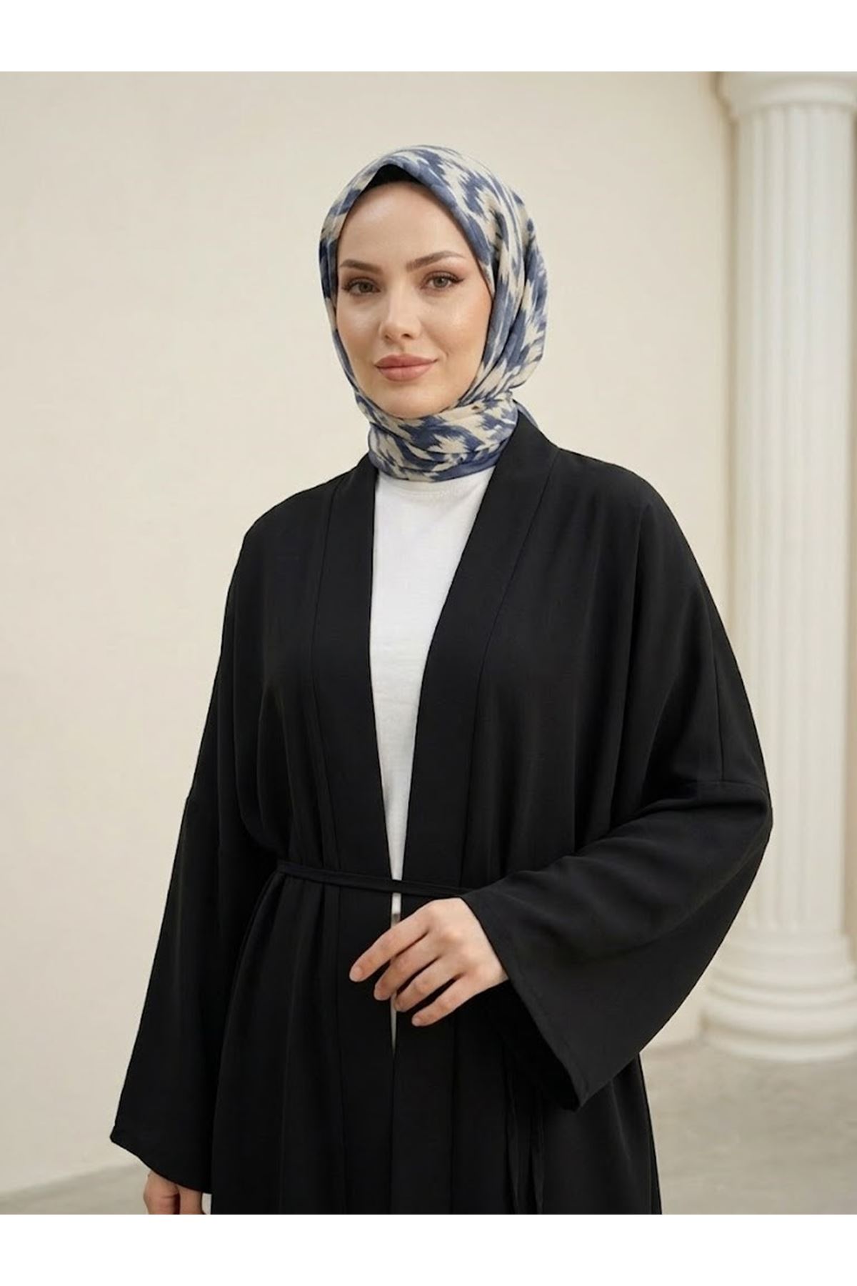 HIR02457-SYH Kimono Uzun Dubai Hırka-Siyah