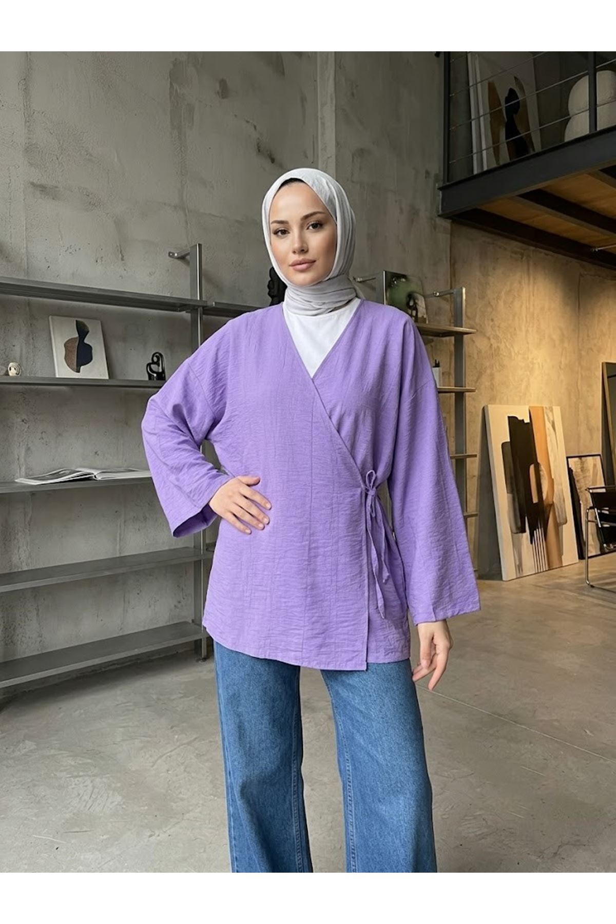 TUN05991-LİL Yan Bağlamalı Çilek Tunik-Lila