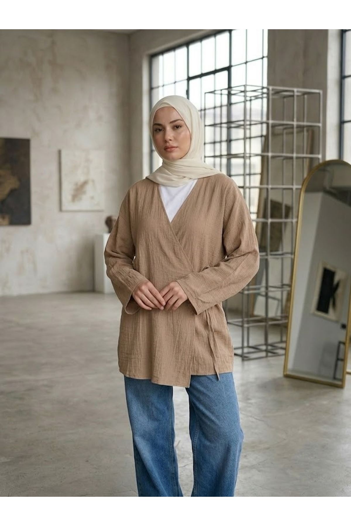 TUN05991-VİZ Yan Bağlamalı Çilek Tunik-Vizon