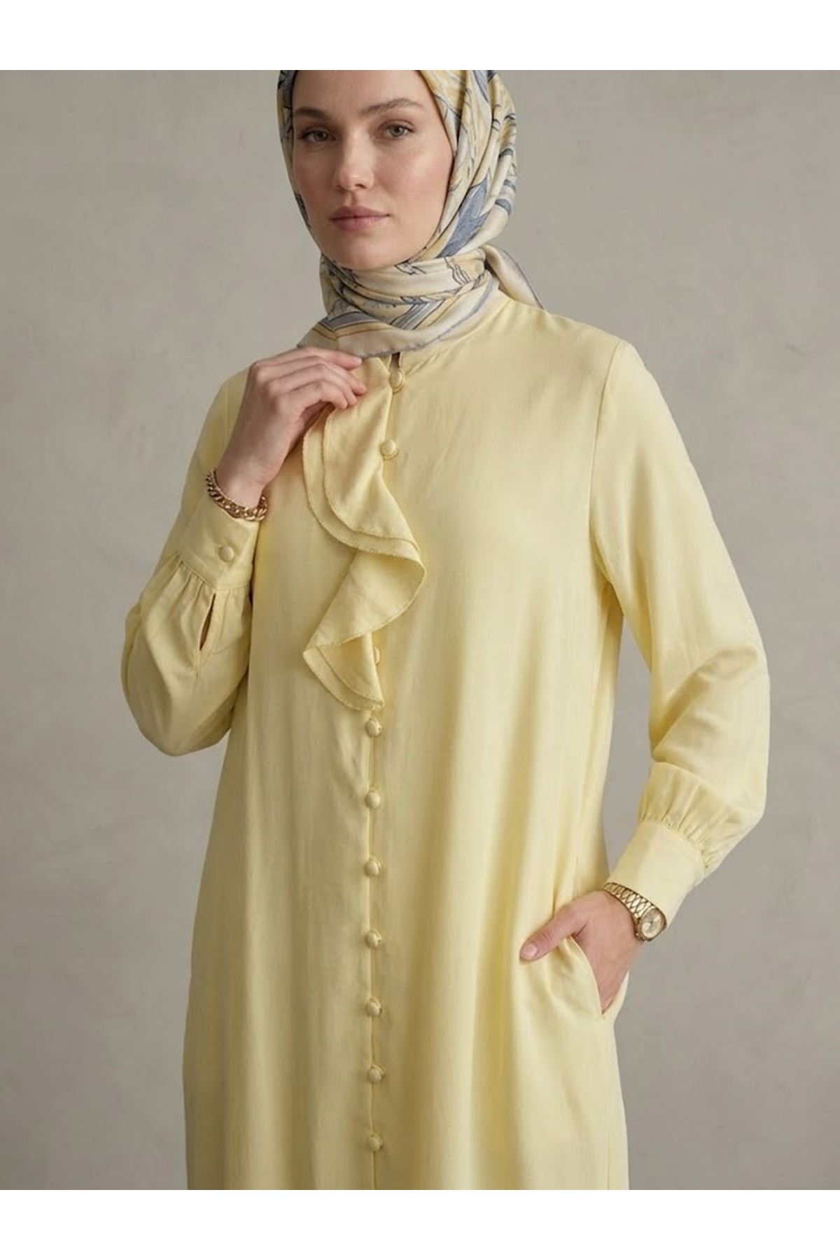 PİT00522-SRI Biritli Pantolonlu Takım-Sarı