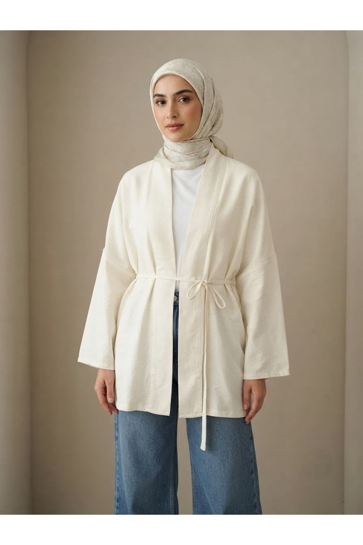 HIR02458-EKR Keten Hırka-Ekru