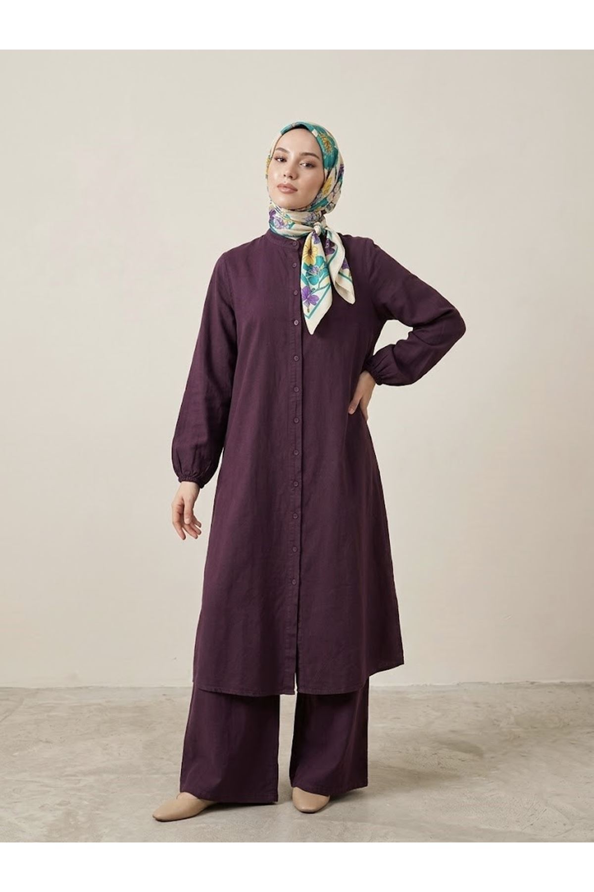 PİT00502-BRD Hakim Yaka Uzun Pantolonlu Takım-Bordo