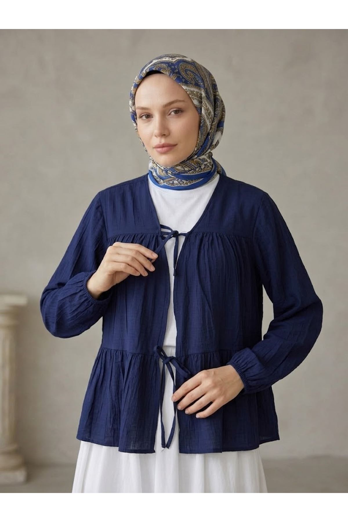 TUN05996-LCV İki Bağlamalı Çilek Tunik-Lacivert