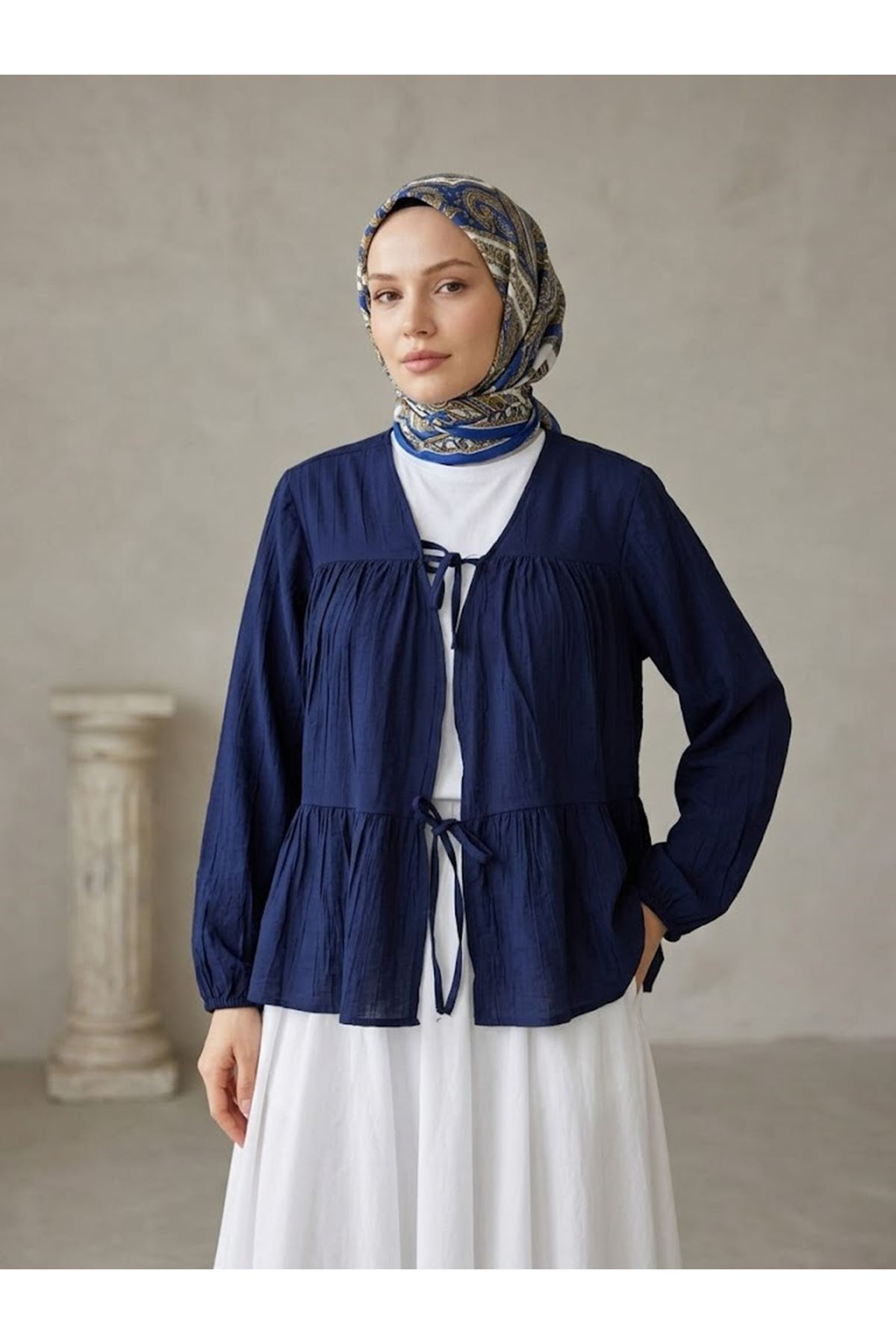 TUN05996-LCV İki Bağlamalı Çilek Tunik-Lacivert