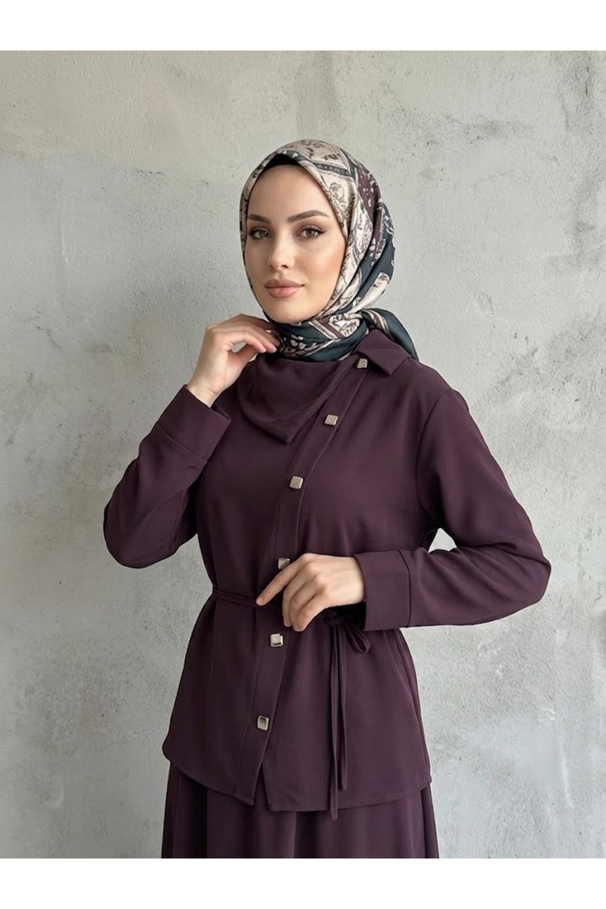 EİT00134-BRD Çapraz Düğmeli Etekli Takım-Bordo