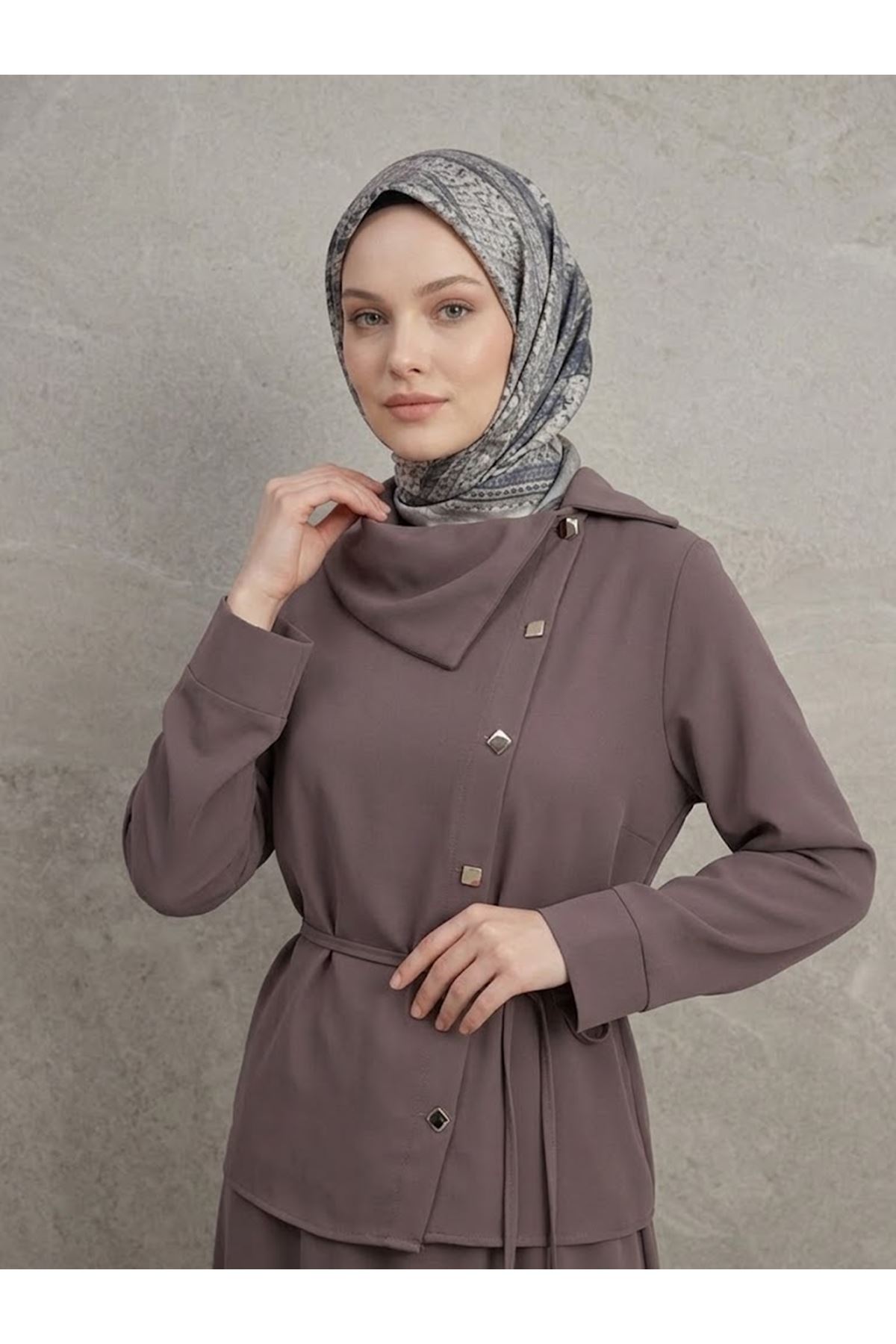 EİT00134-P102 Çapraz Düğmeli Etekli Takım-Açık Kahve