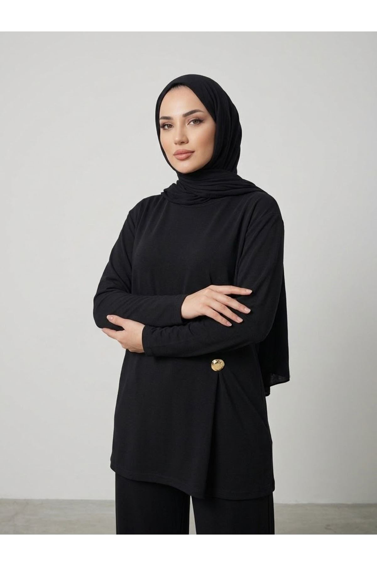PİT00532-SYH Broş Detay Pantolonlu Takım-Siyah