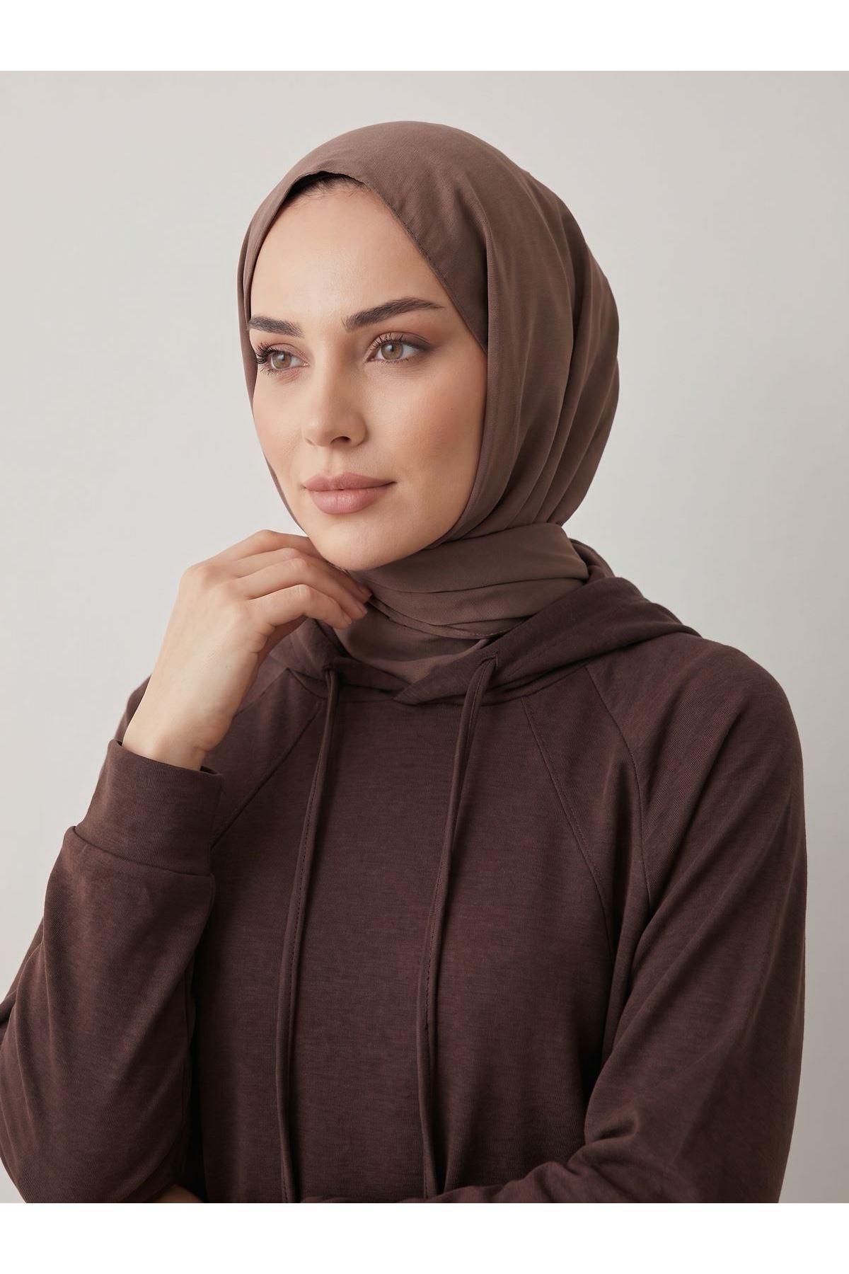 PİT00534-KHV Parçalı Model Kapişonlu Takım-Kahve