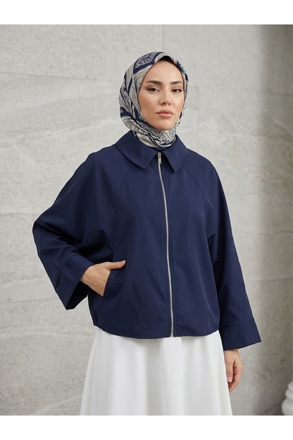 CKT01793-LCV Fermuarlı Cepli Panço-Lacivert