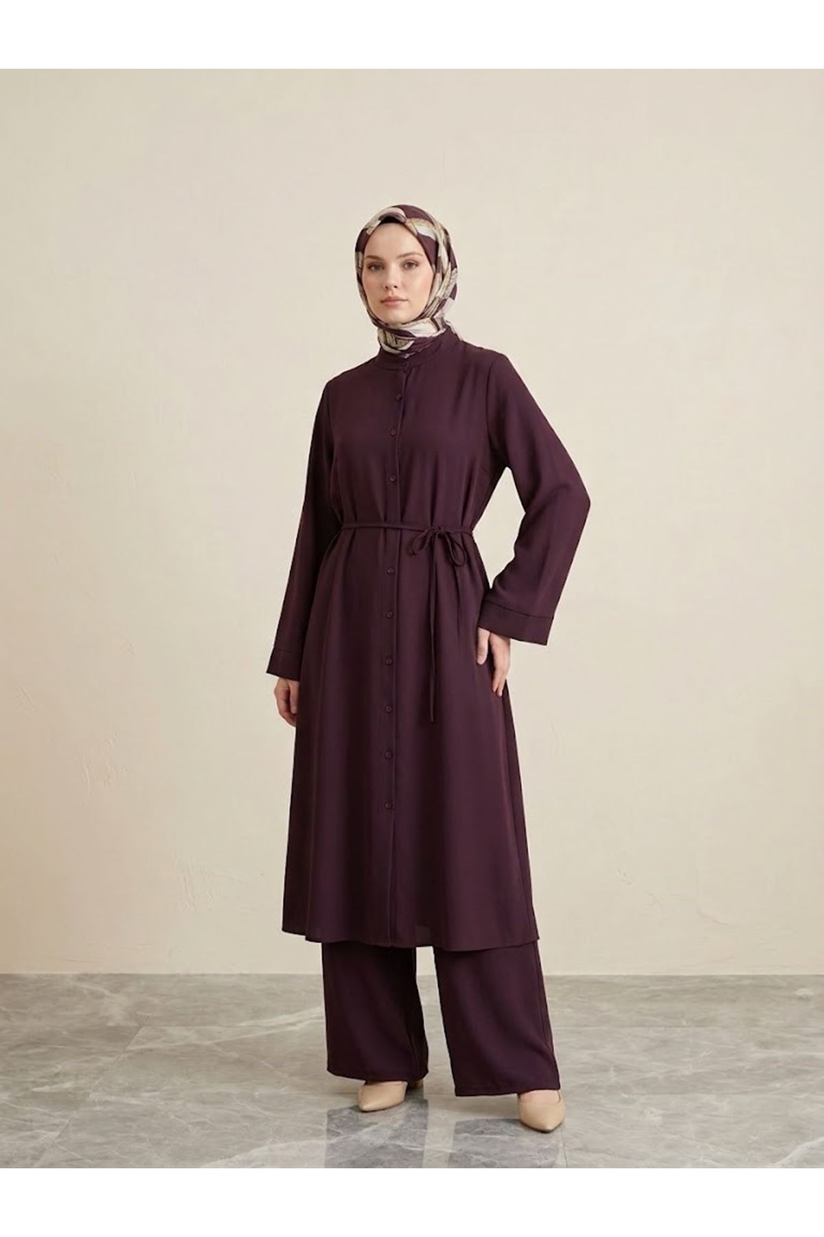 PİT00536-BRD Takma Manşet Hakim Yaka Takım-Bordo