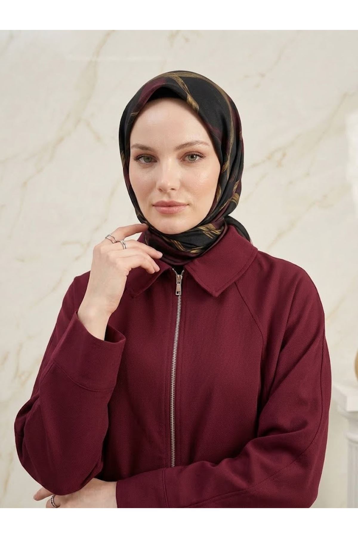 CKT01793-BRD Fermuarlı Cepli Panço-Bordo