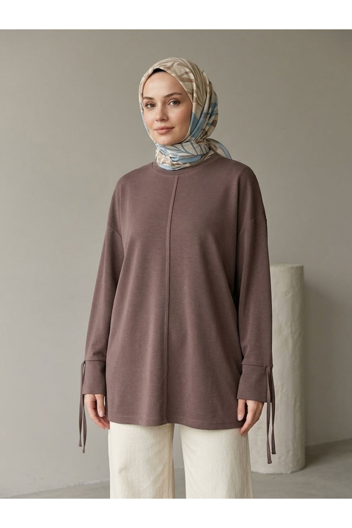 TUN05998-KHV Kol Biye Detay Pike Tunik-Kahve