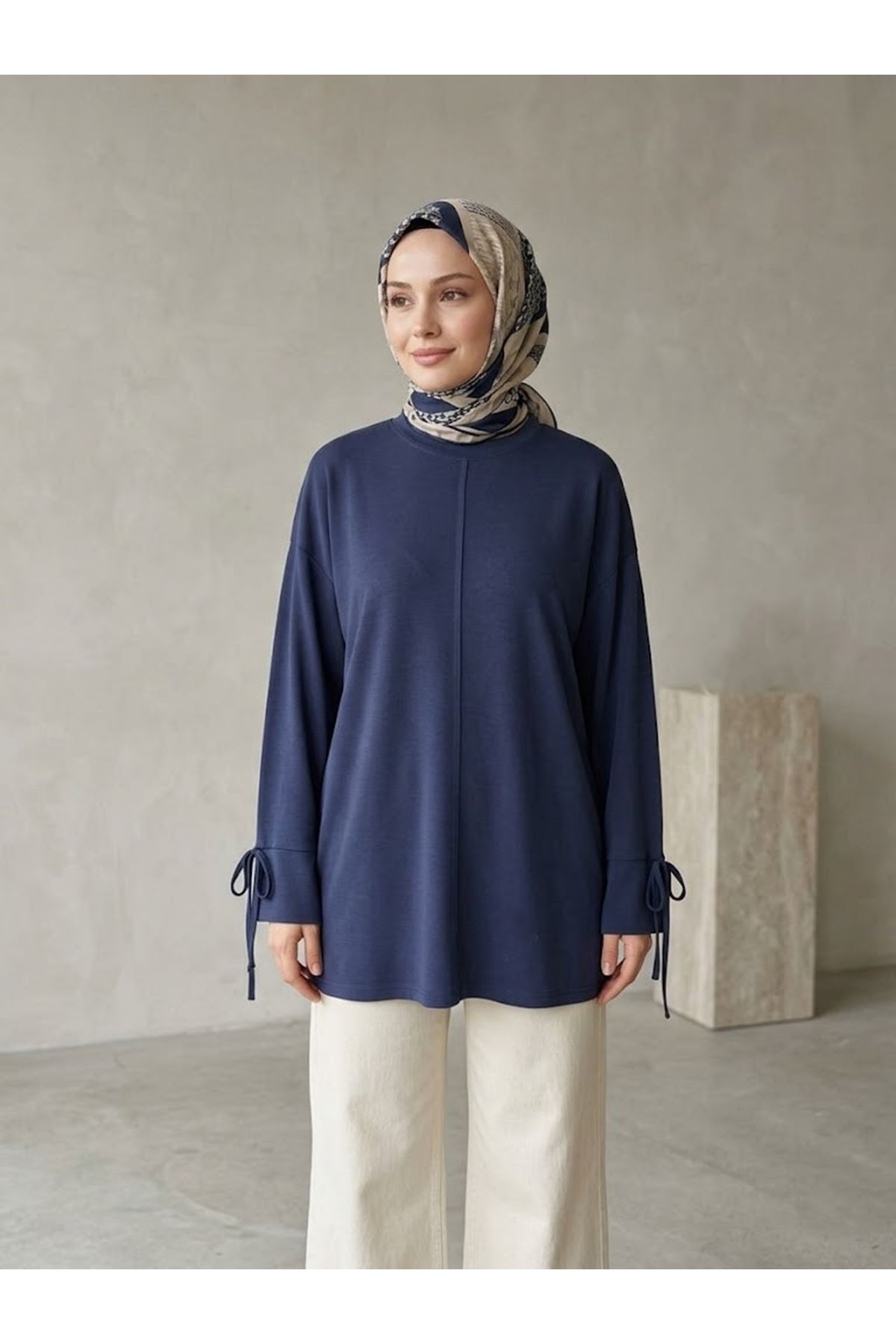 TUN05998-LCV Kol Biye Detay Pike Tunik-Lacivert