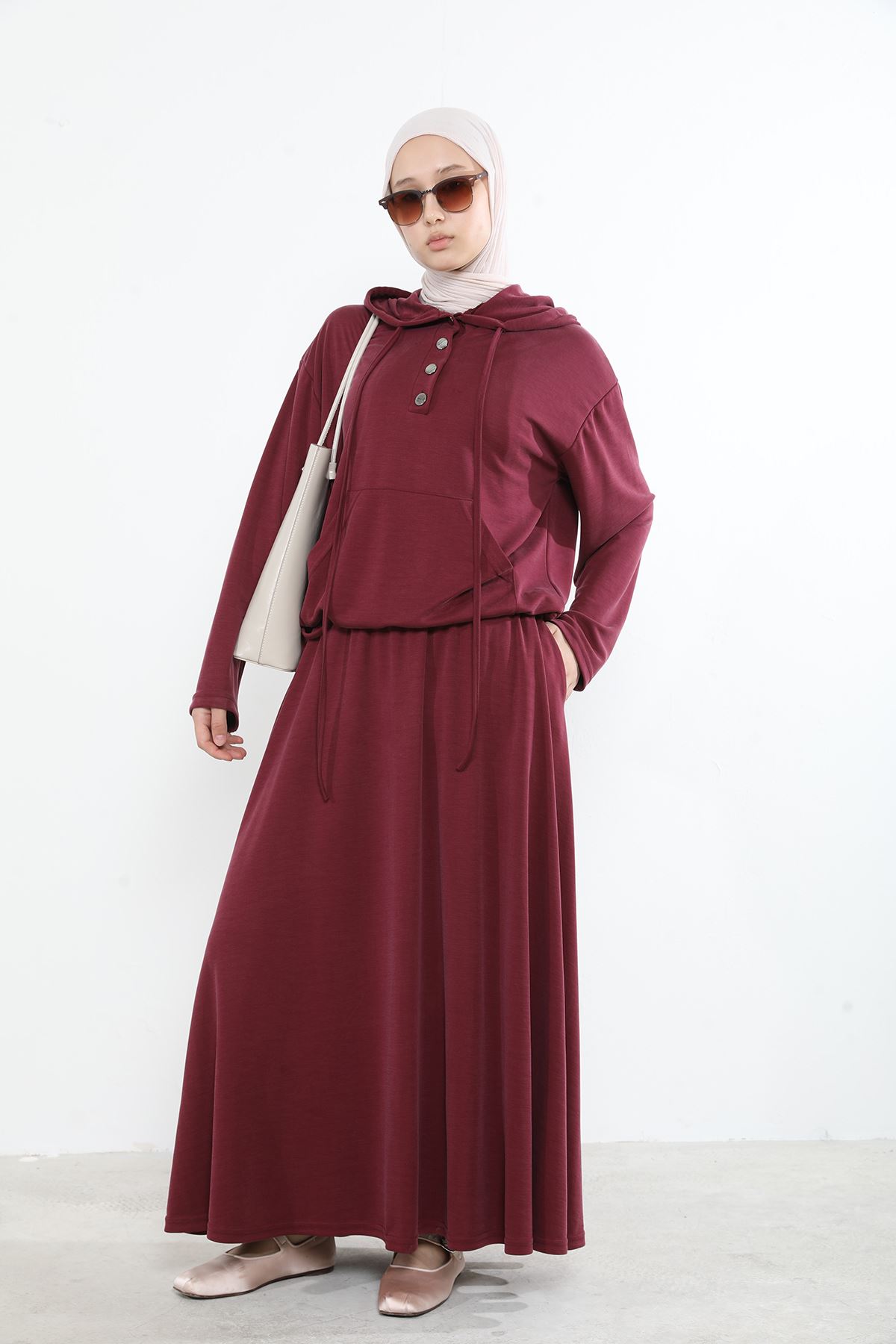 EİT00084-BRD Pat Detay Etekli Takım-Bordo
