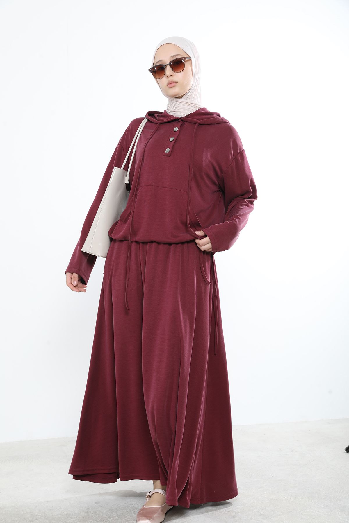 EİT00084-BRD Pat Detay Etekli Takım-Bordo