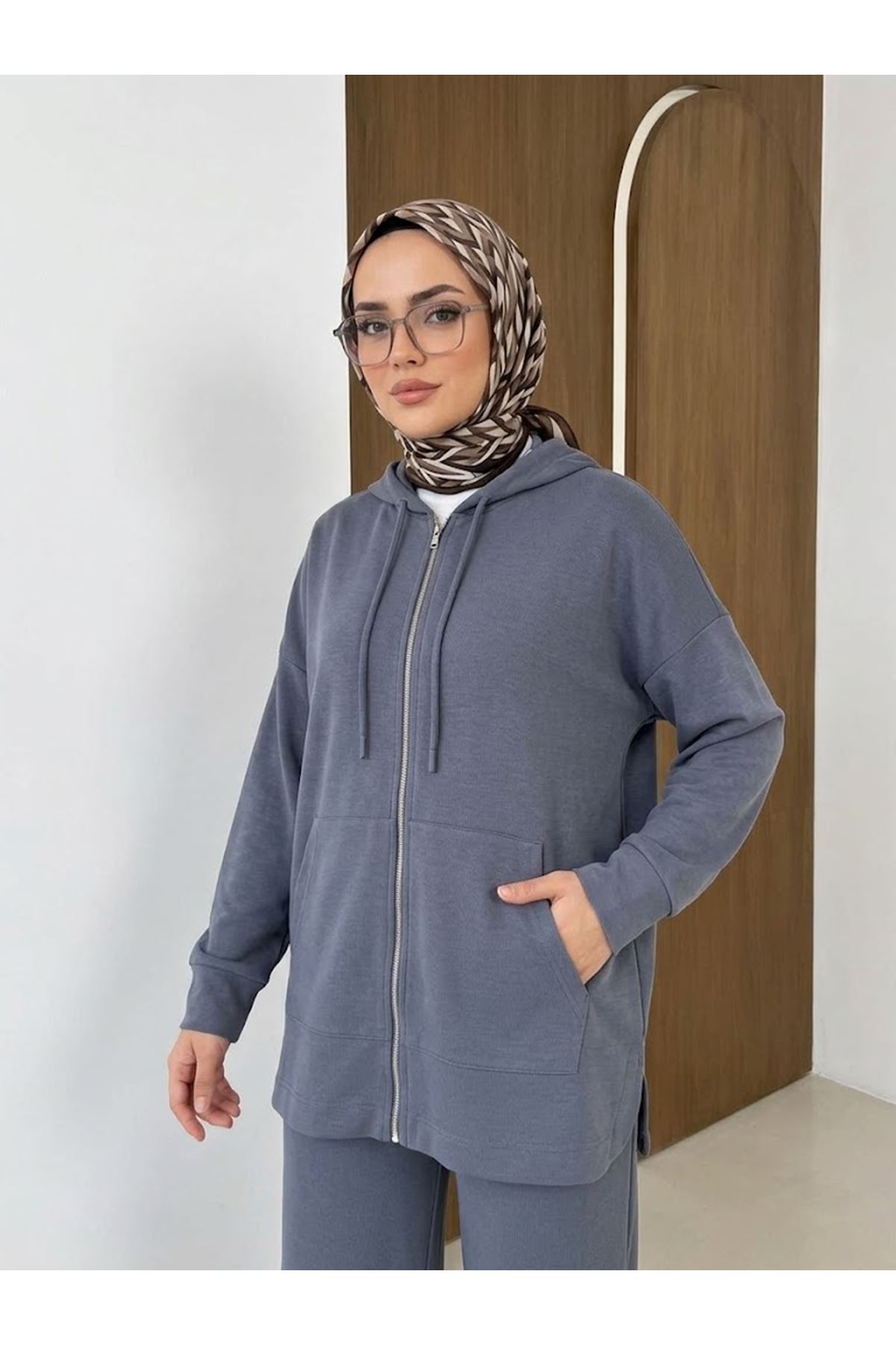 PİT00538-ANT Cep Detay Fermurlı Kapşonlu Takım-Antrasit