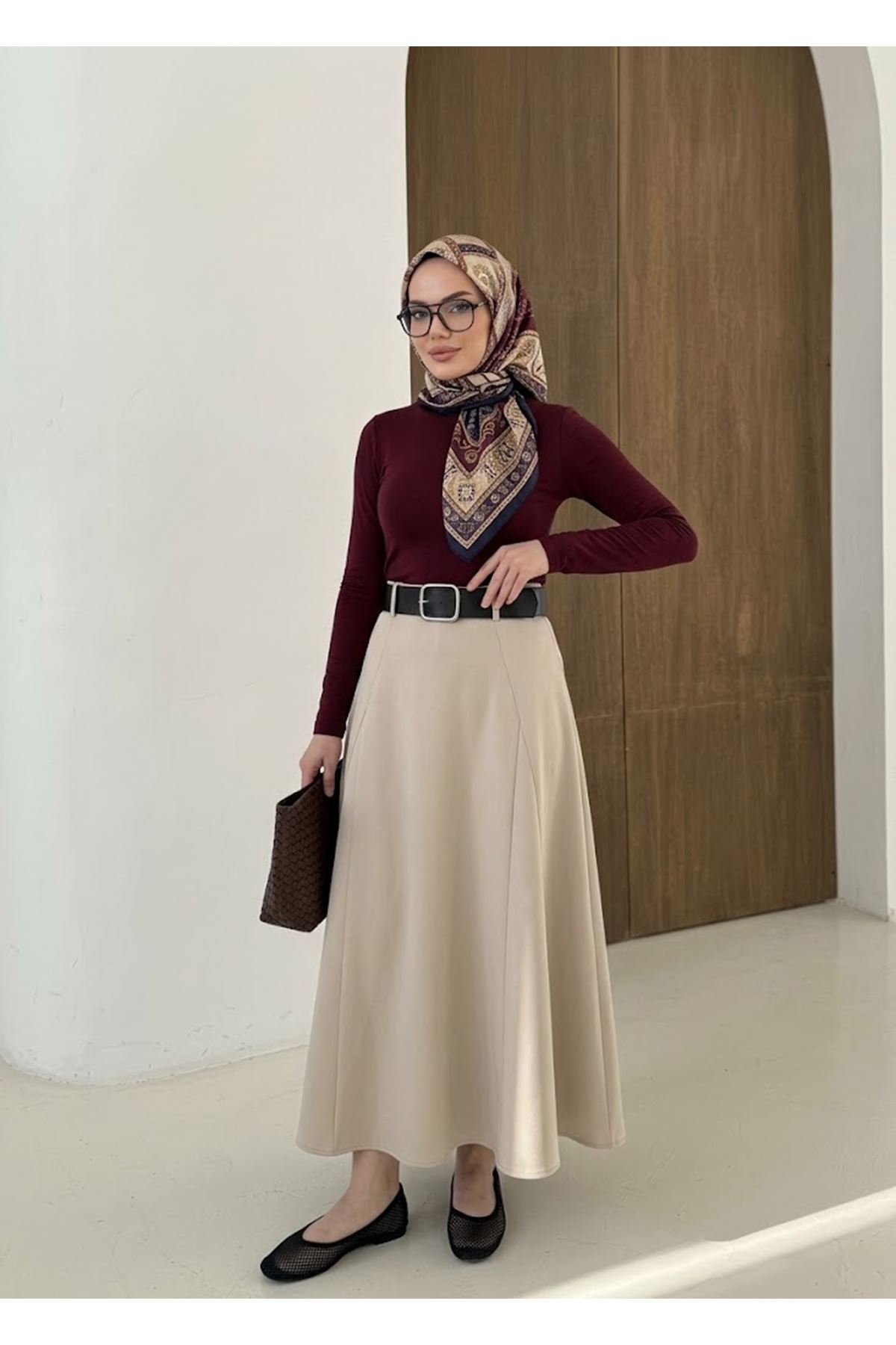 MOE03049-TAŞ Kelebek Detaylı Dabıl Etek-Taş