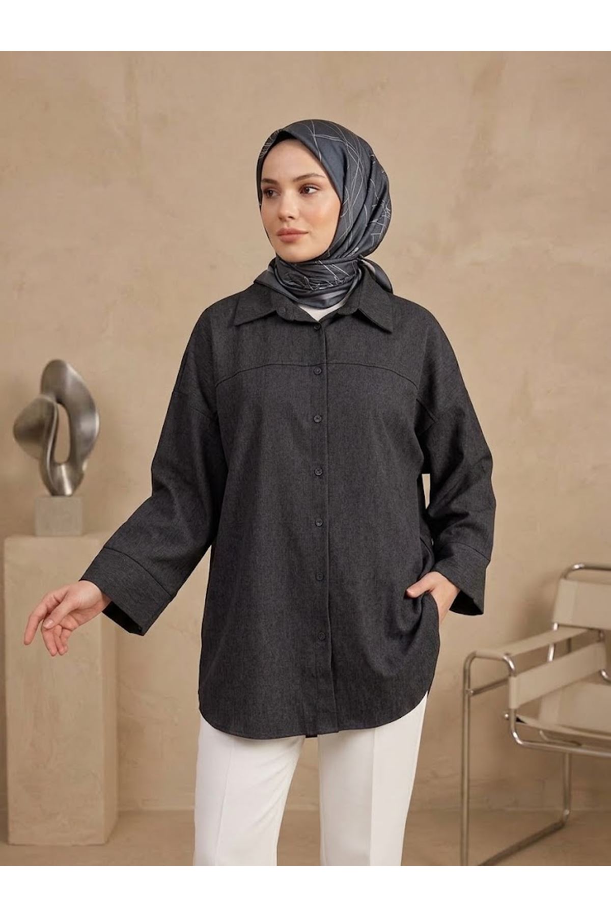 TUN06001-SYH Takma Manşet Kot Tunik-Siyah