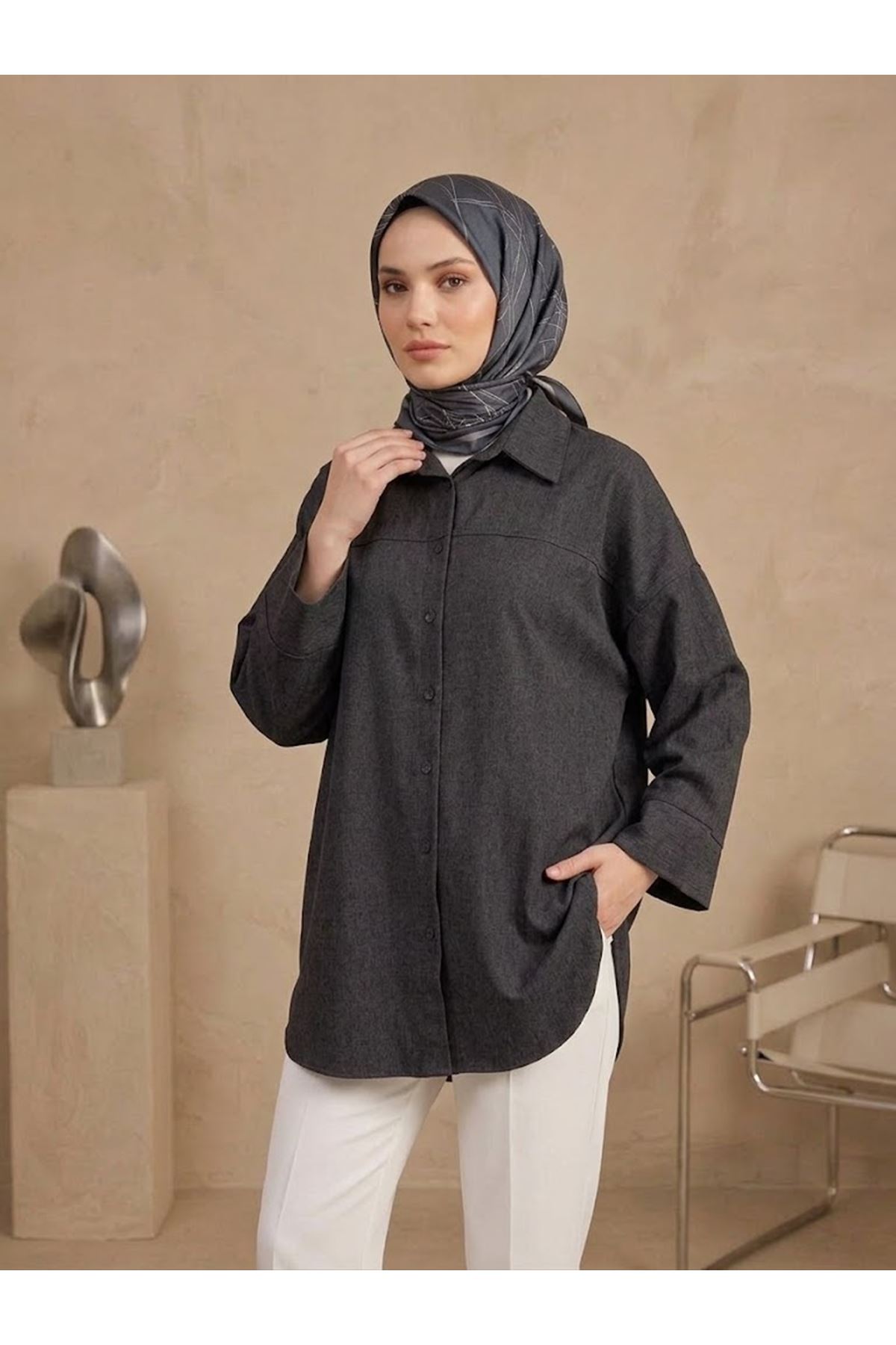 TUN06001-SYH Takma Manşet Kot Tunik-Siyah
