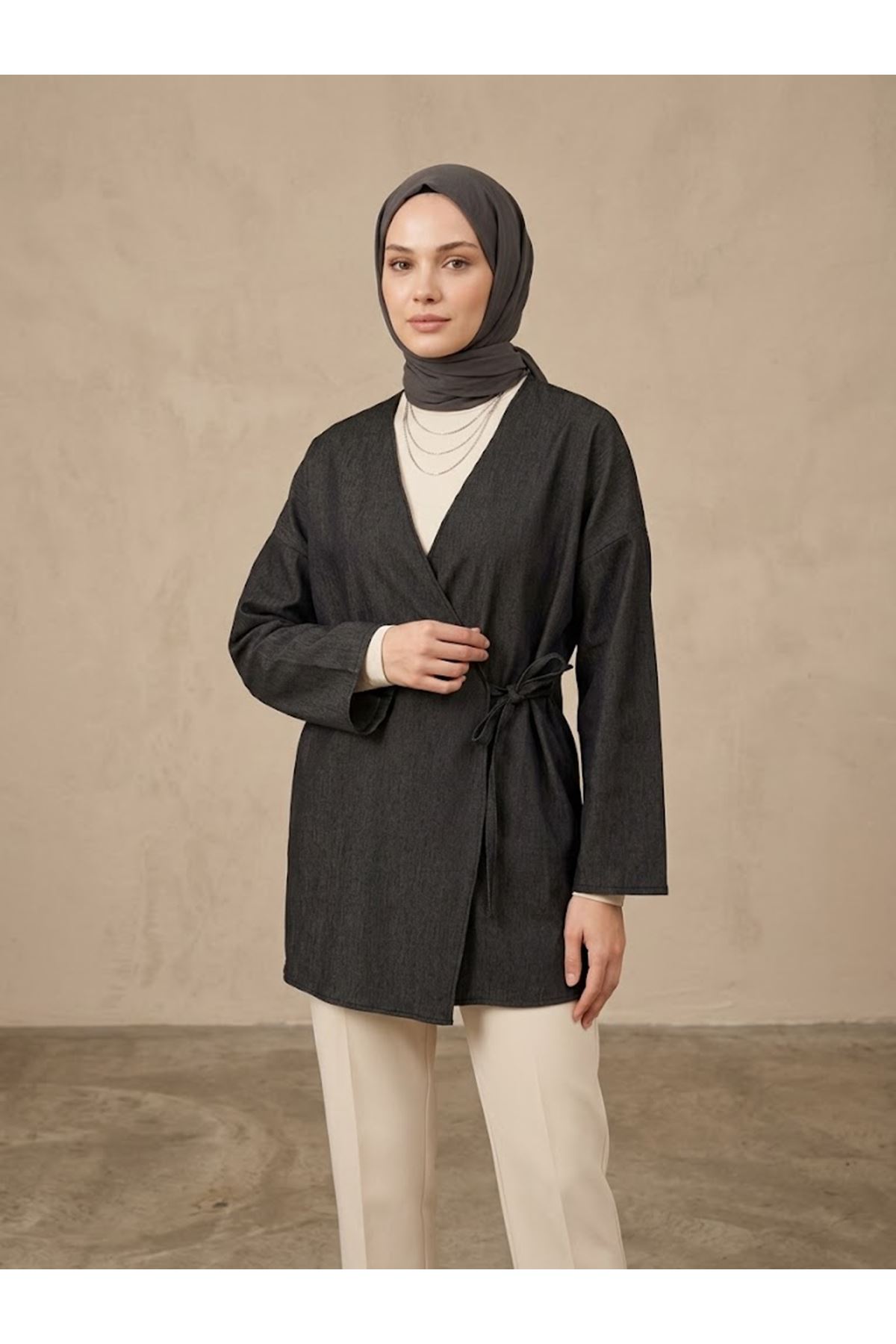 TUN06002-SYH Yan Bağlamalı Kot Tunik-Siyah