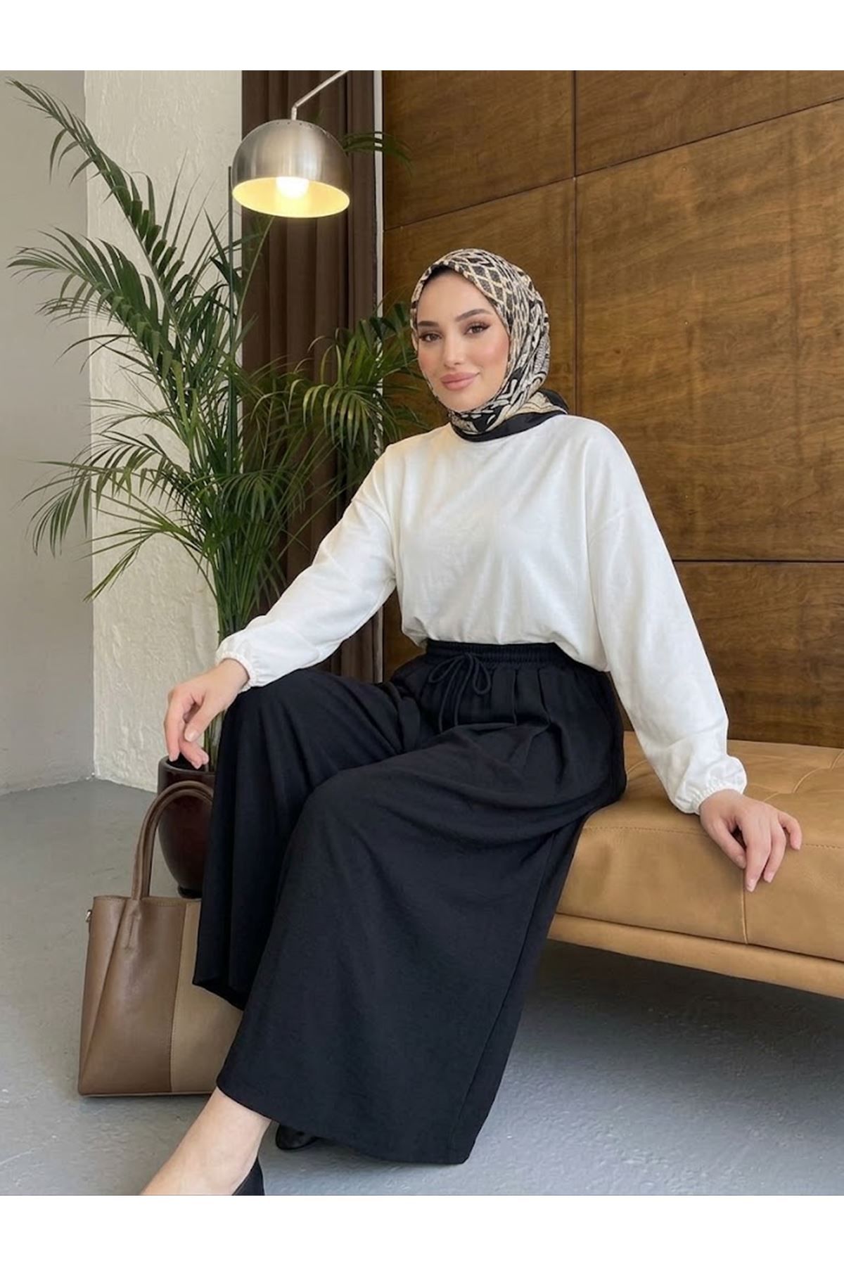 PNT01578-SYH Bel Lastik Pileli Pantolon-Siyah